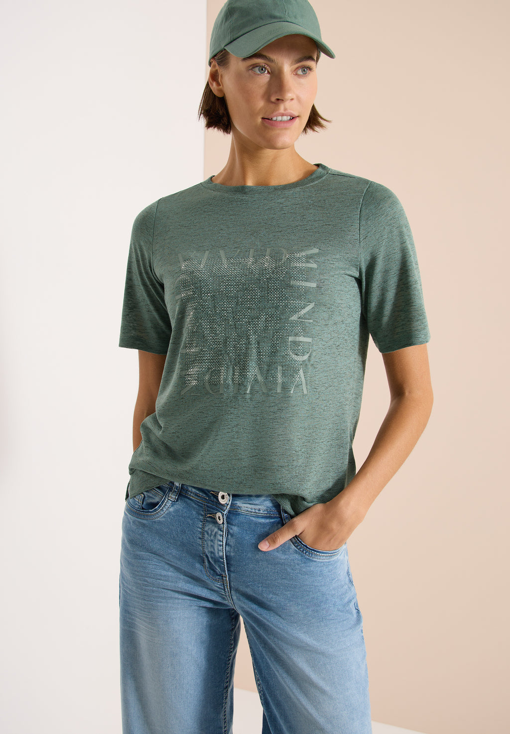 T-Shirt in Leinen-Optik mit Print
