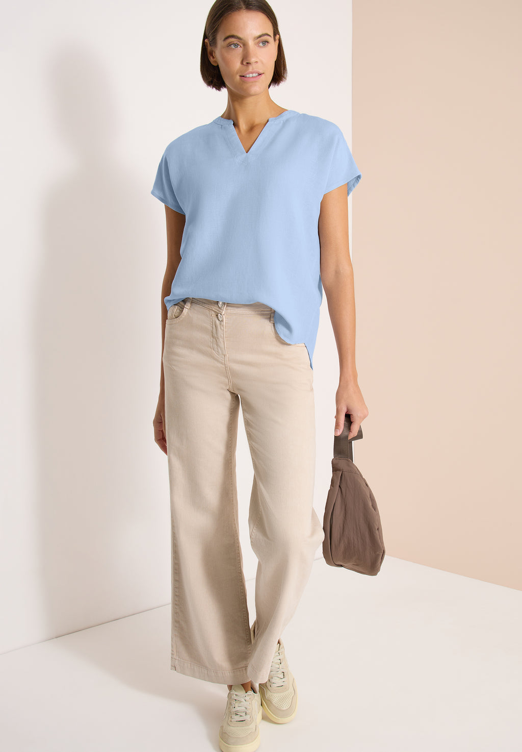 Dropped Shoulder Bluse aus Leinenmix