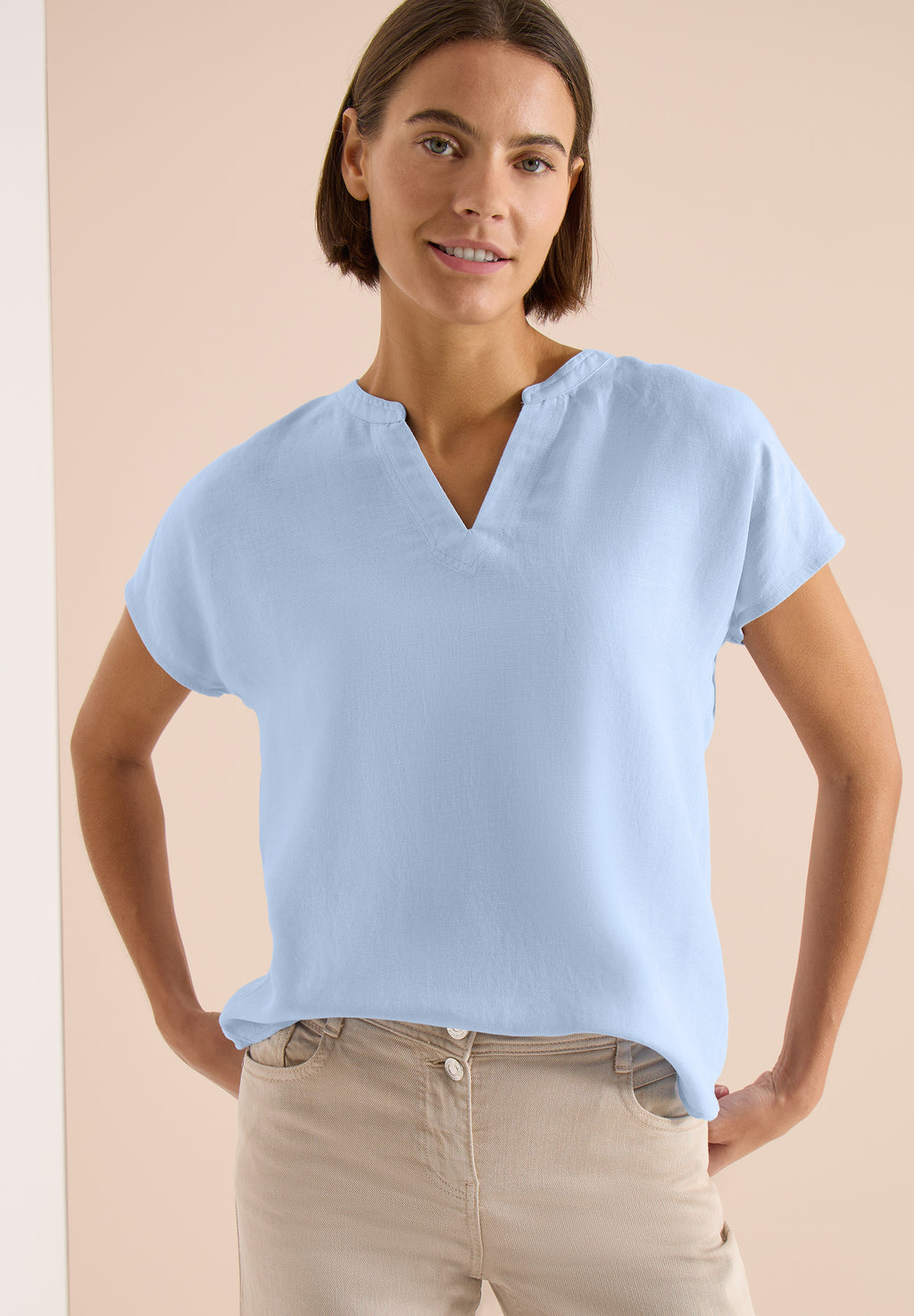 Dropped Shoulder Bluse aus Leinenmix
