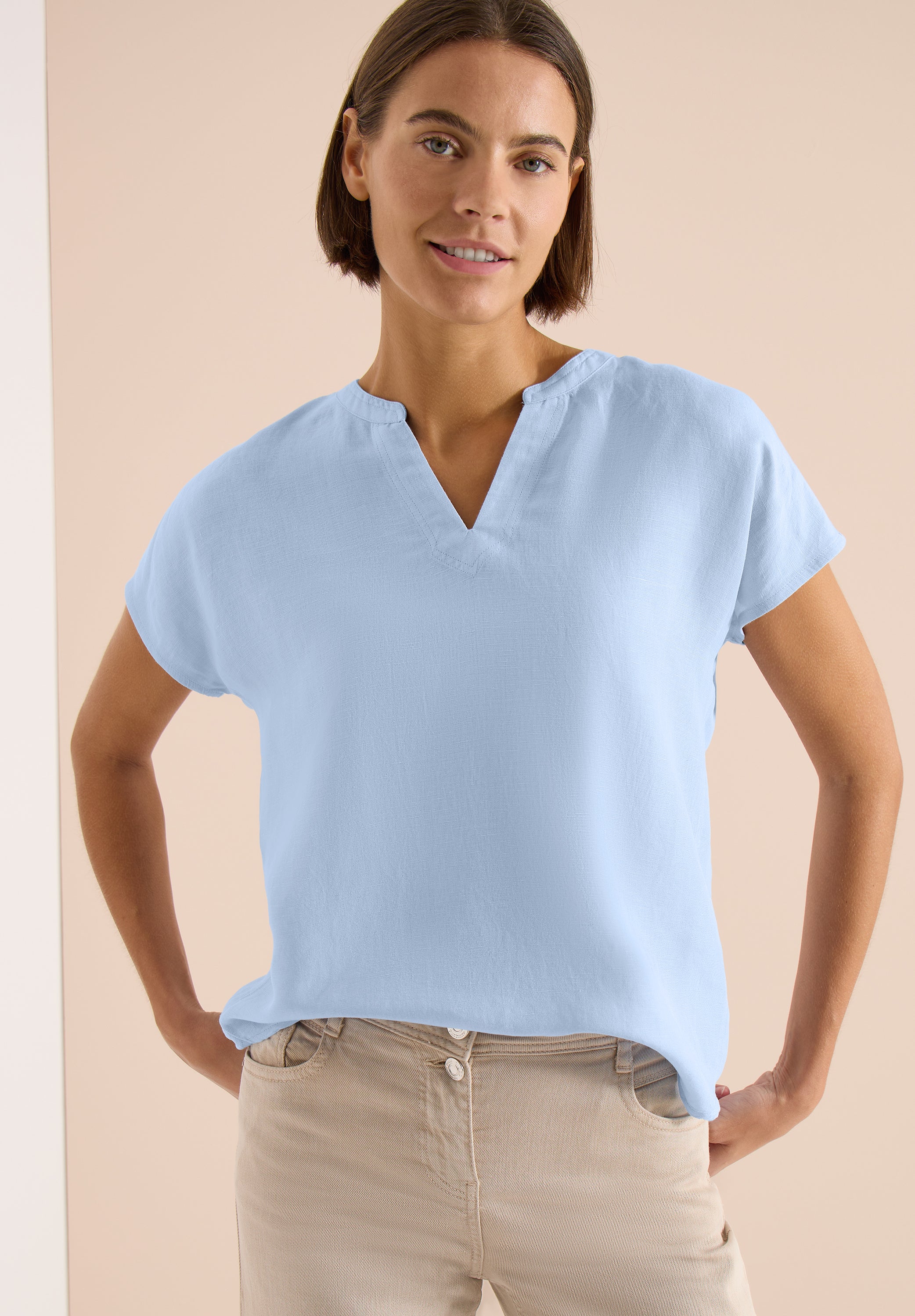 Dropped Shoulder Bluse aus Leinenmix