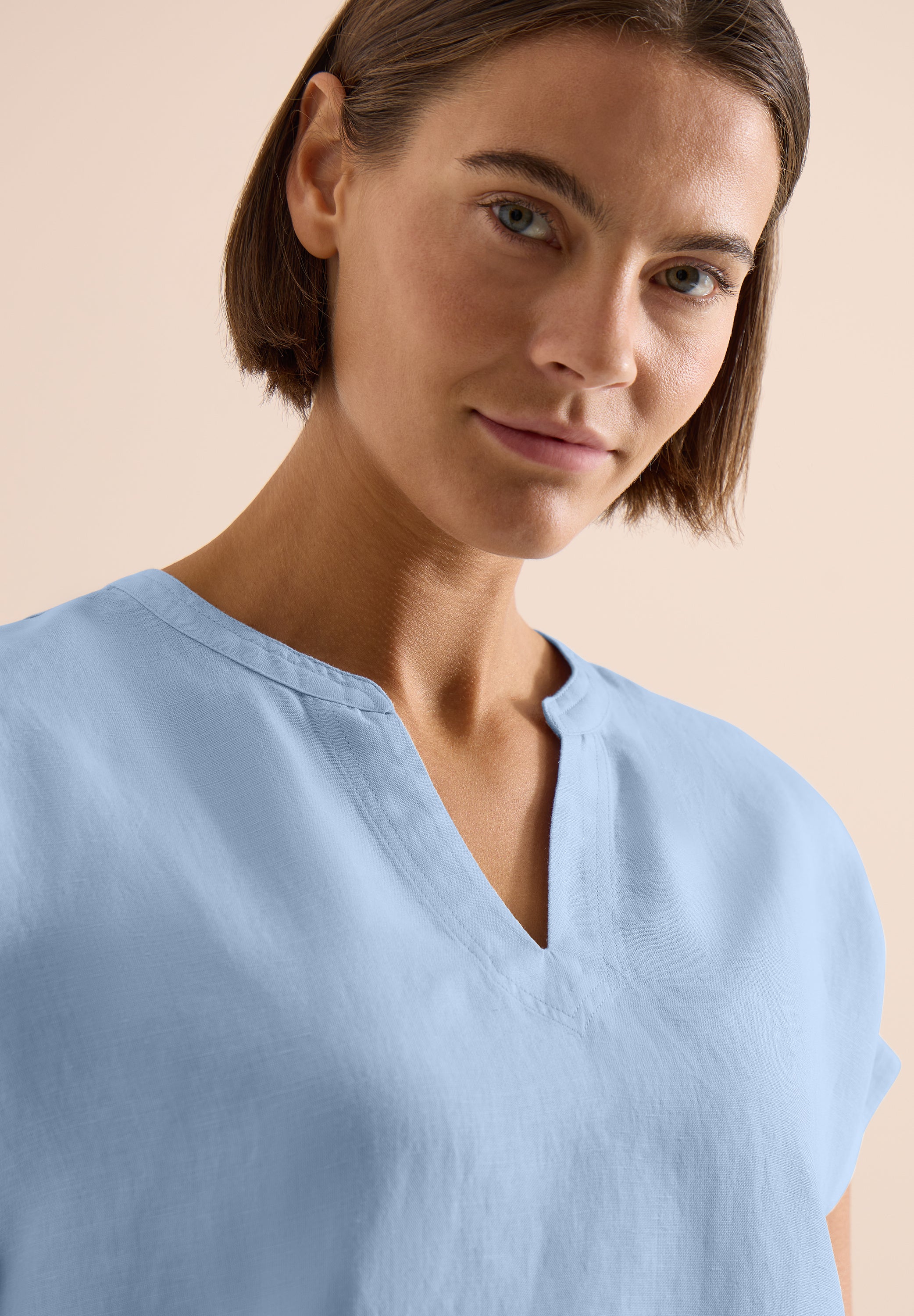 Dropped Shoulder Bluse aus Leinenmix