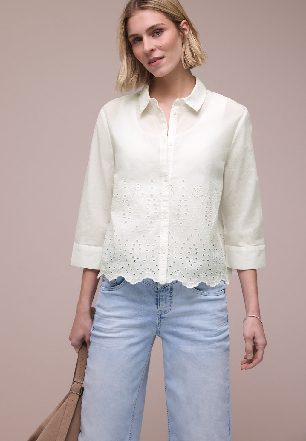 3/4-Arm Bluse mit Shiffleydetails