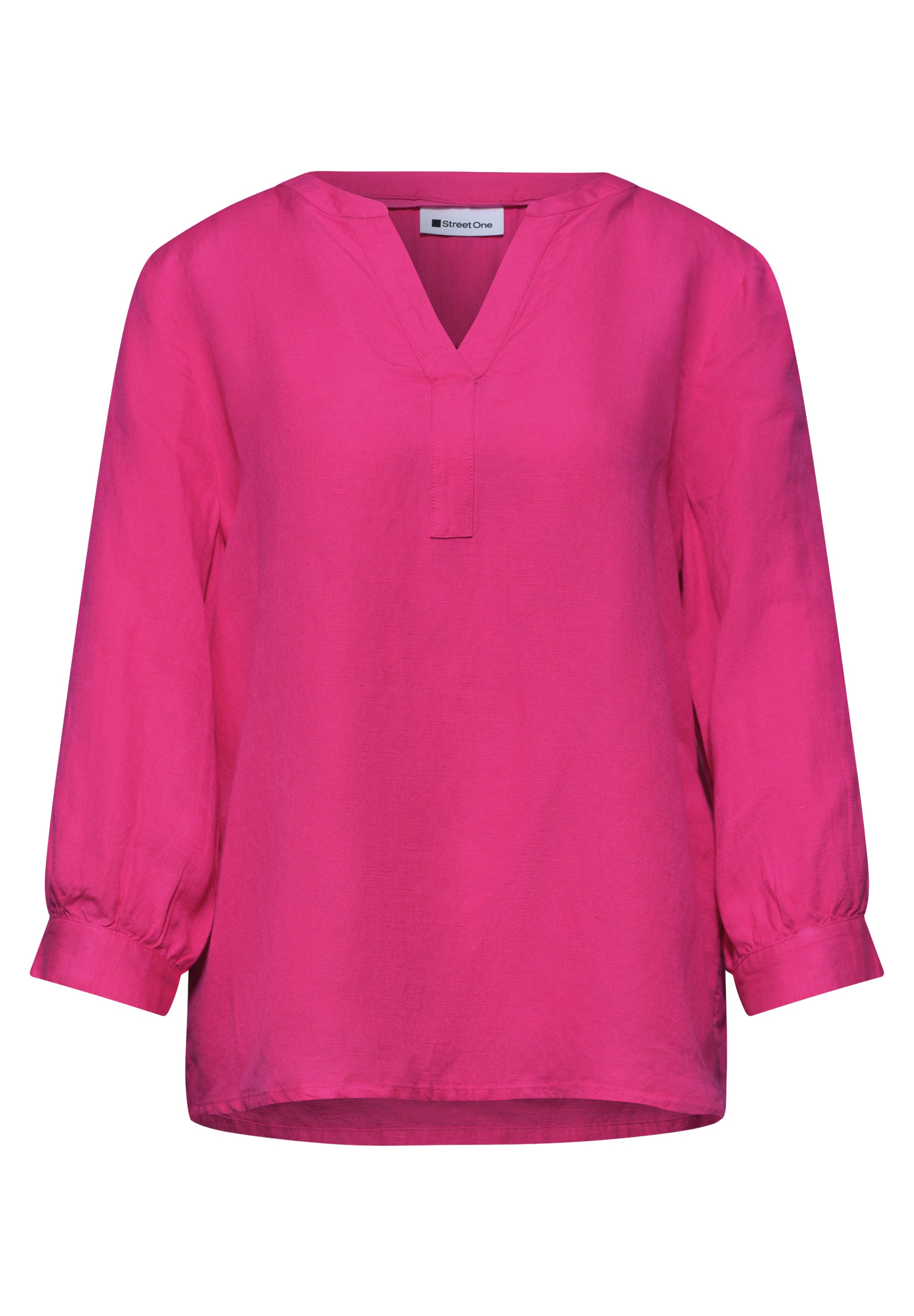 3/4-Arm Bluse aus Leinenmix mit Split Neck