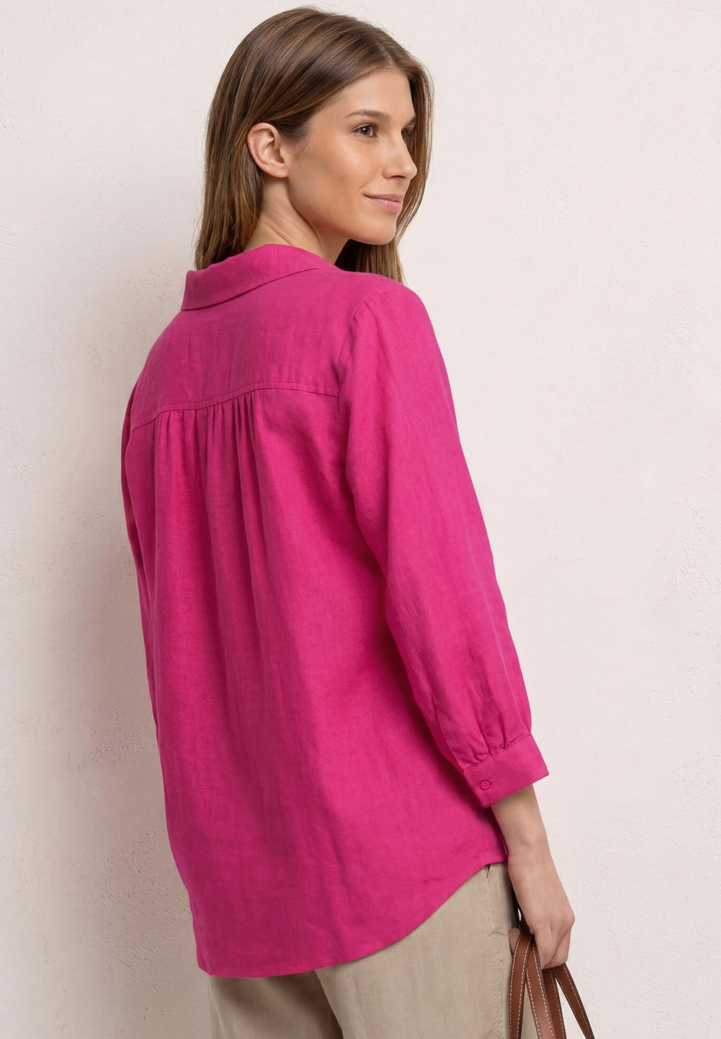 3/4-Arm Bluse aus Leinenmix mit Split Neck