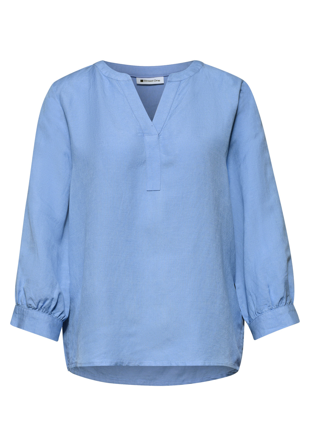 3/4-Arm Bluse aus Leinenmix mit Split Neck