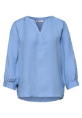 3/4-Arm Bluse aus Leinenmix mit Split Neck