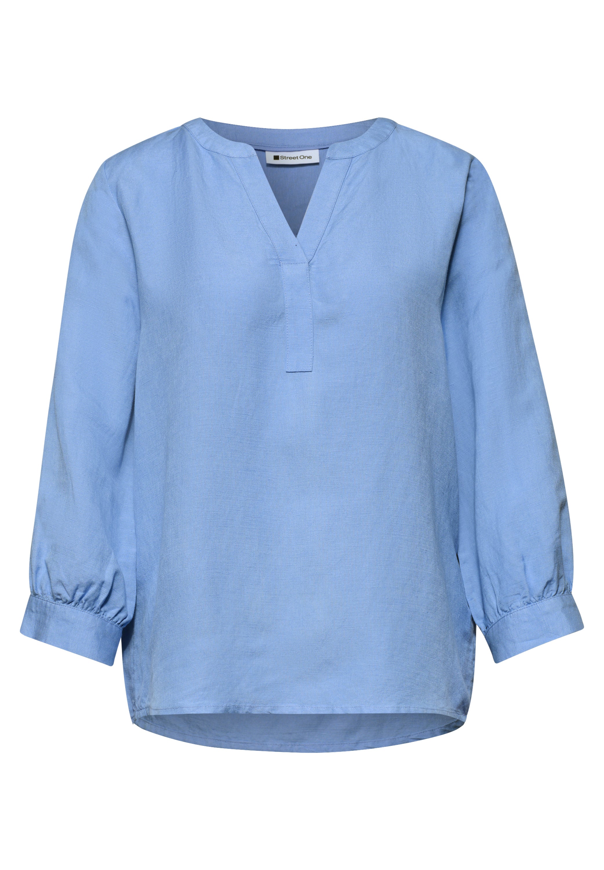 3/4-Arm Bluse aus Leinenmix mit Split Neck