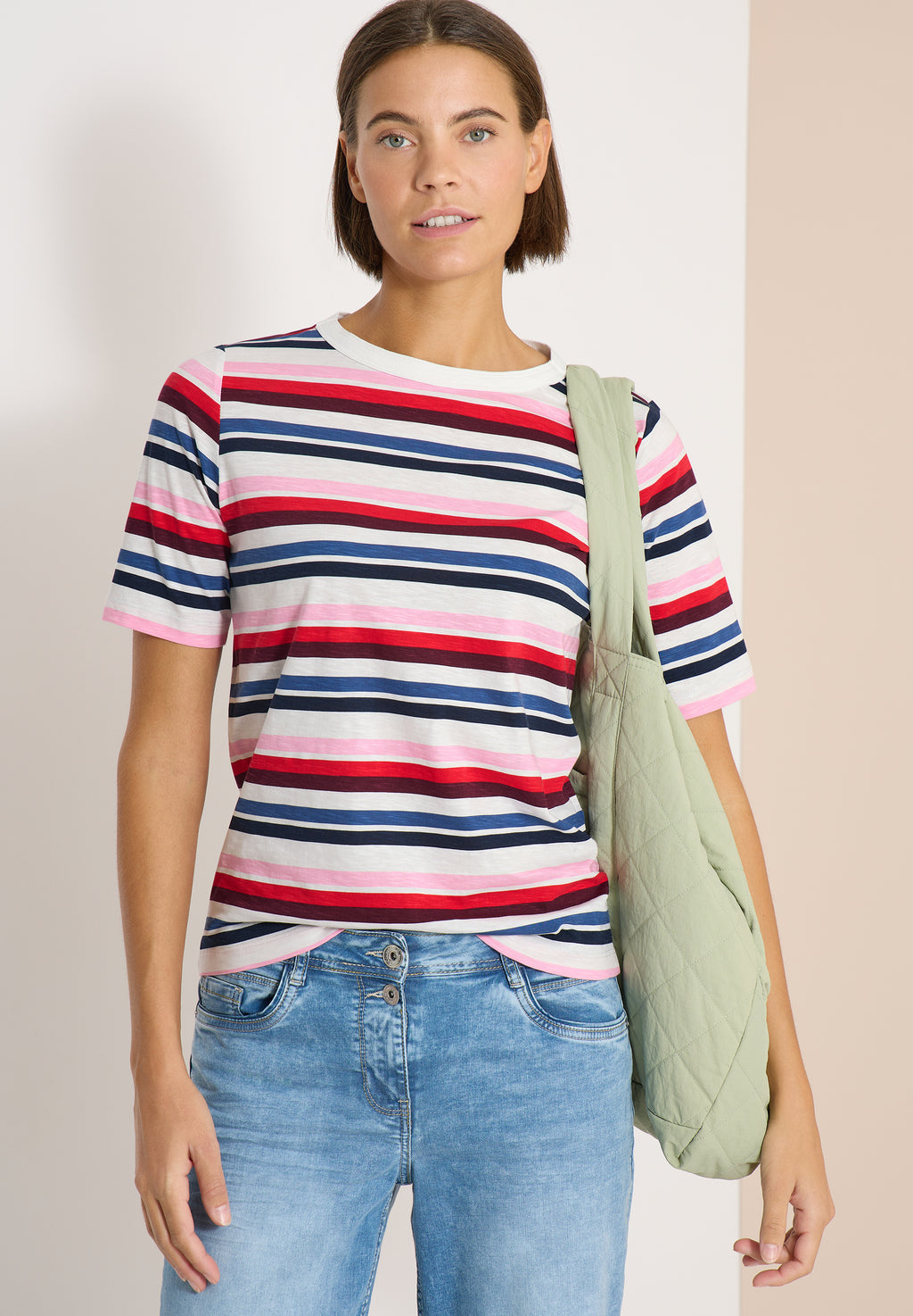 Kurzarm Shirt mit Multicolor Streifen