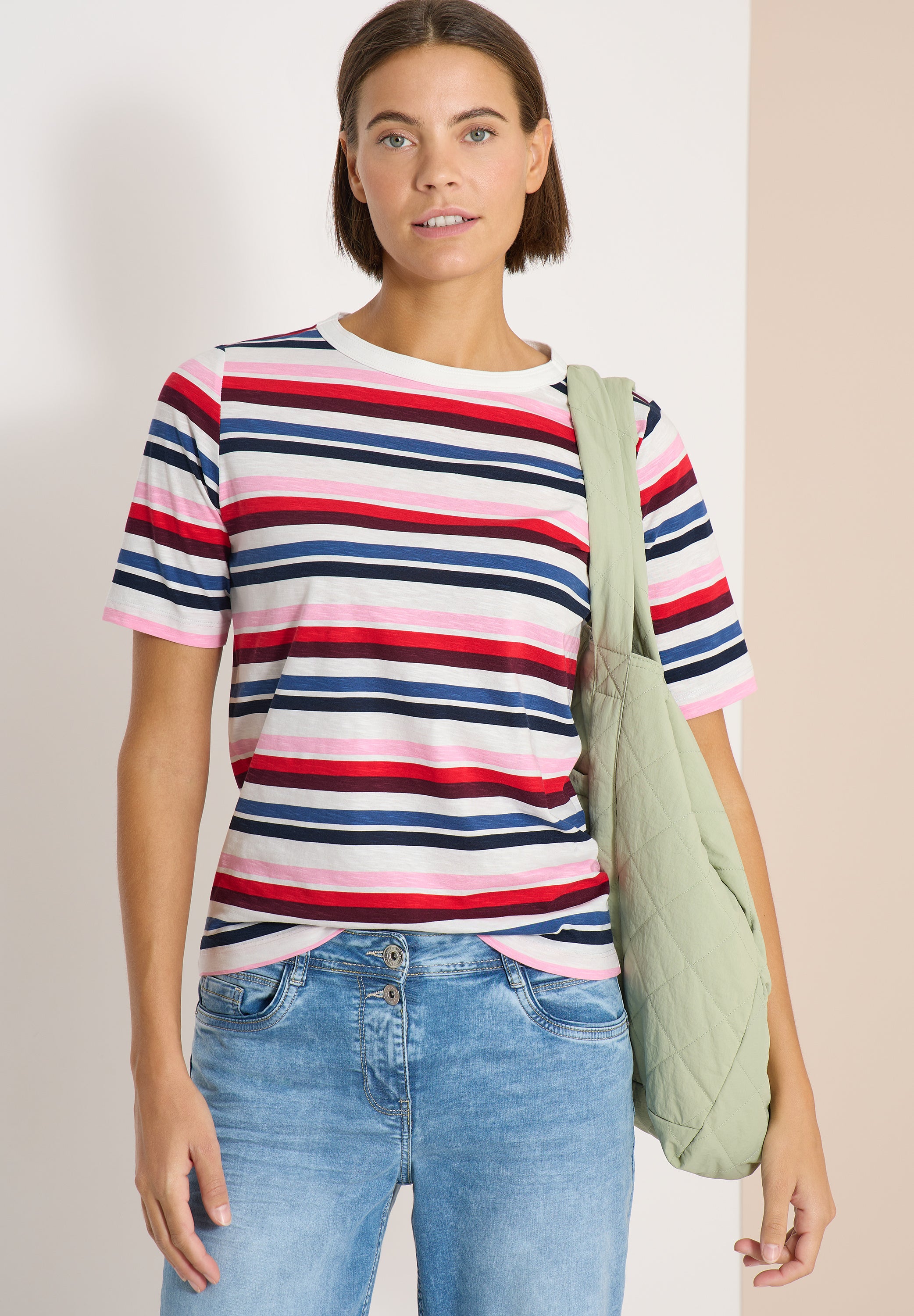 Kurzarm Shirt mit Multicolor Streifen