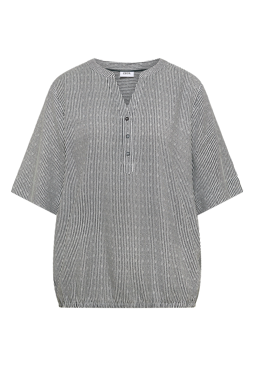 Kurzarm Bluse mit Split Neck und Streifen