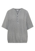 Kurzarm Bluse mit Split Neck und Streifen