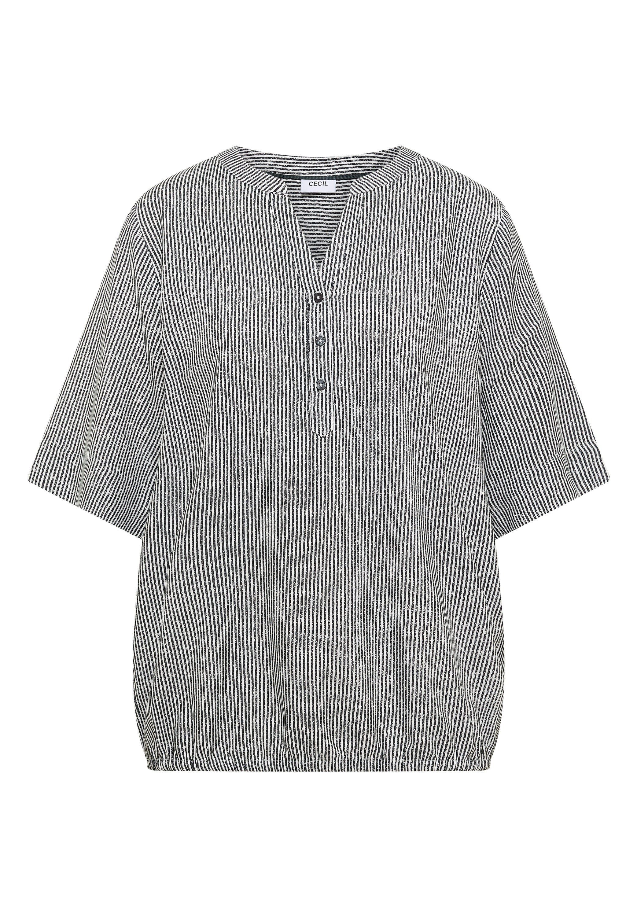 Kurzarm Bluse mit Split Neck und Streifen