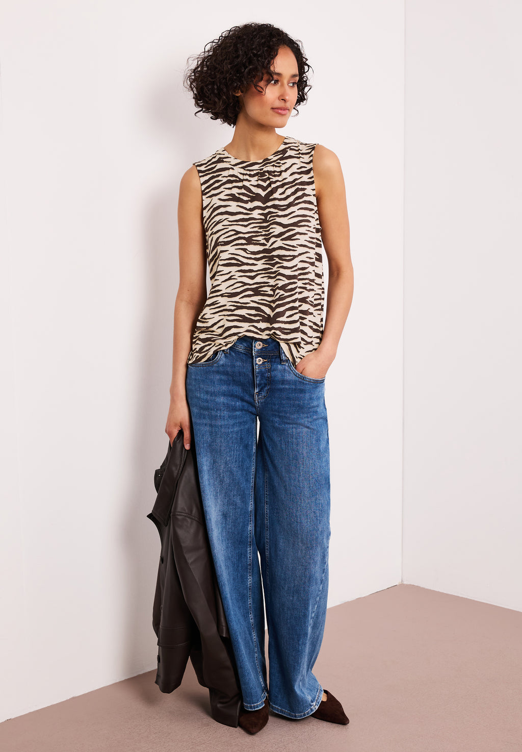 Top mit Rundhals und Zebra-Print