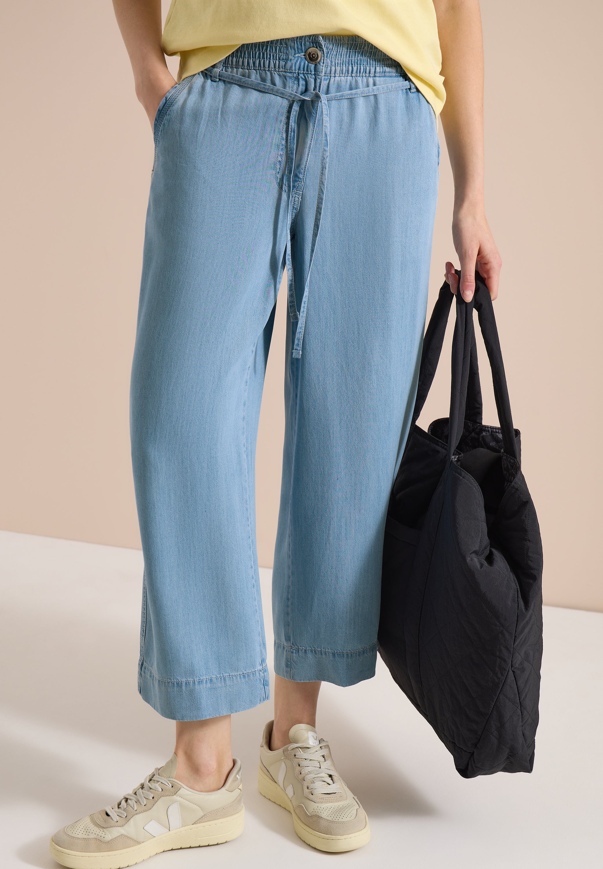 High Waist Wide Leg Hose im Washed-Look
