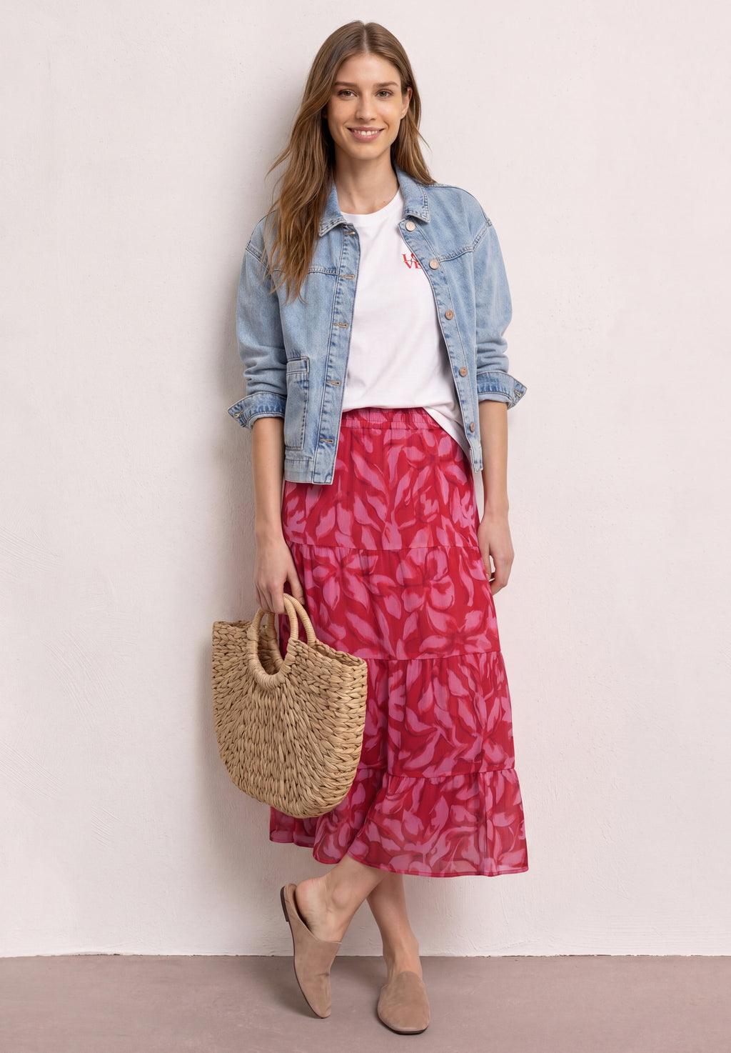 Maxi-Rock aus Chiffon mit Print