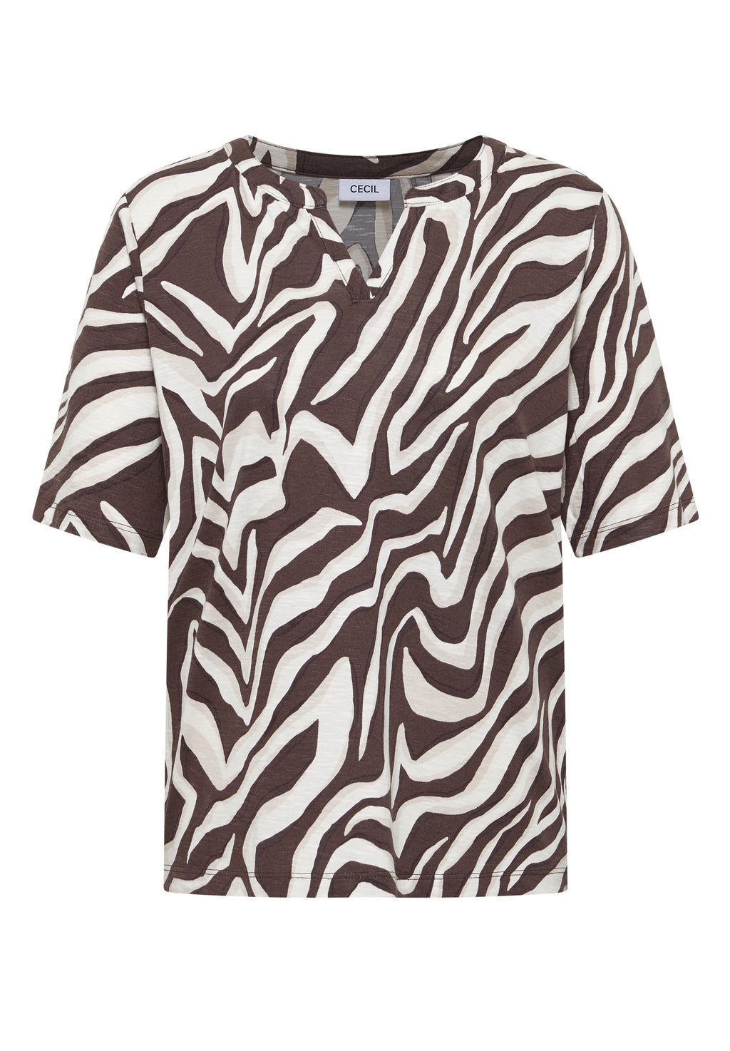 T-Shirt mit Split Neck mit Print