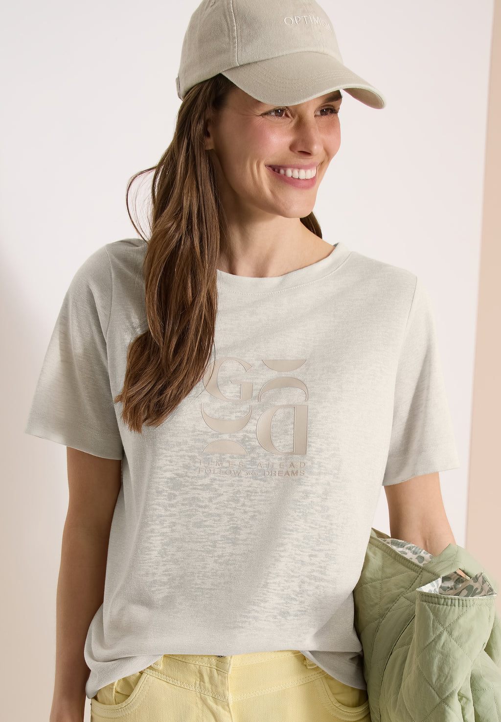 T-Shirt in Leinen-Optik mit Print