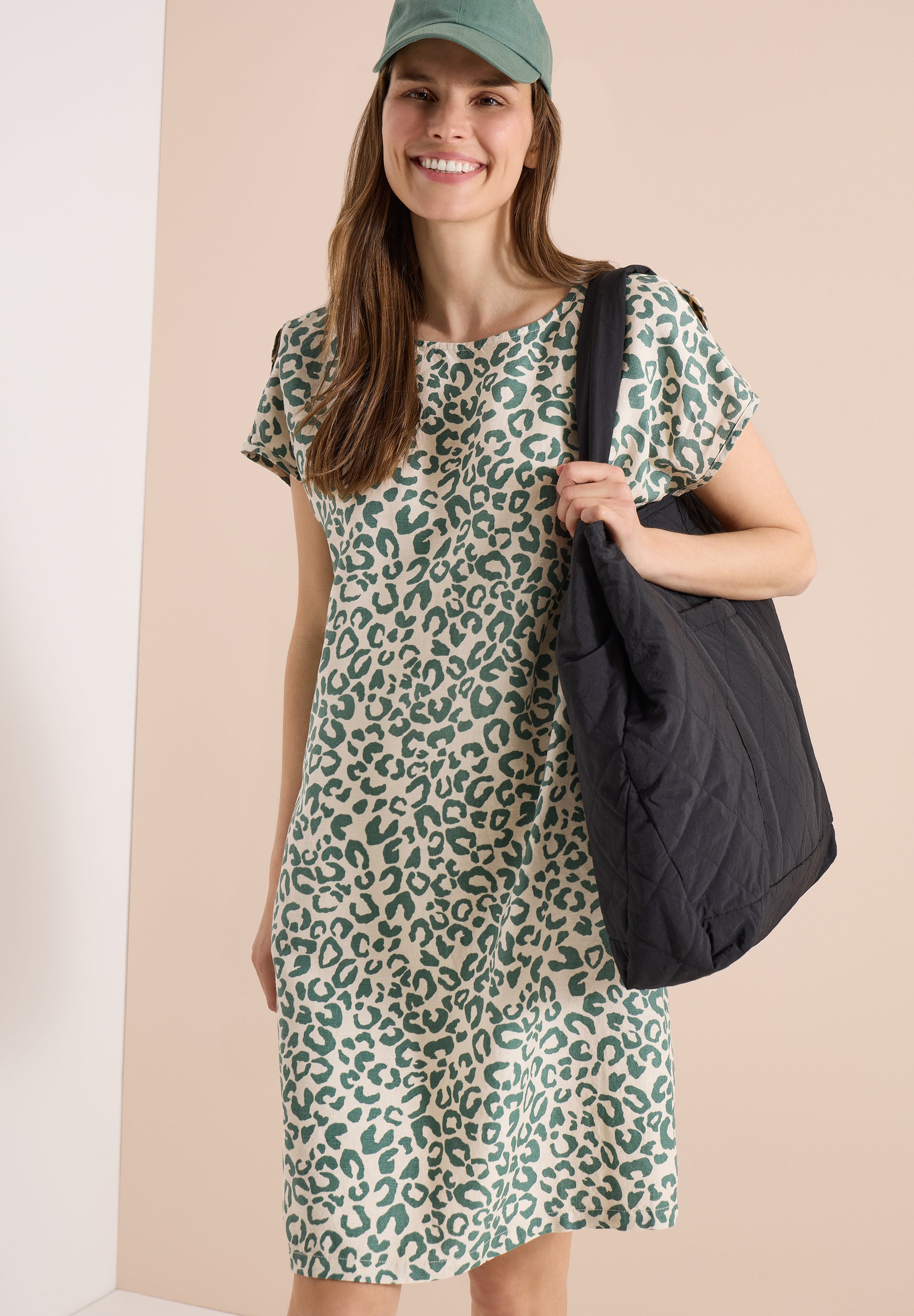 Knielanges Kleid aus Leinenmix mit Print