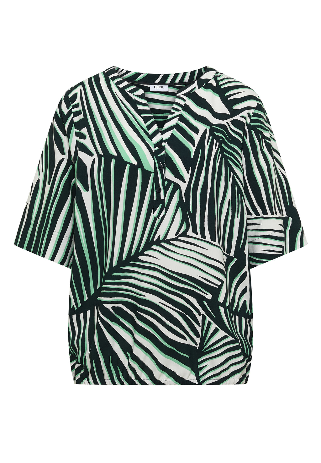 Kurzarm Bluse mit Split Neck und Print