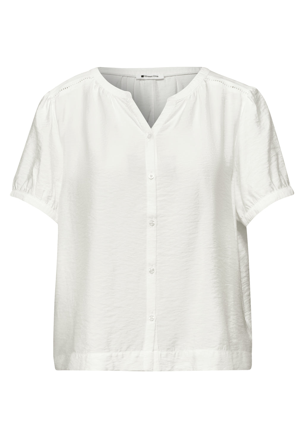 Kurzarm Bluse mit Split Neck und Knöpfen