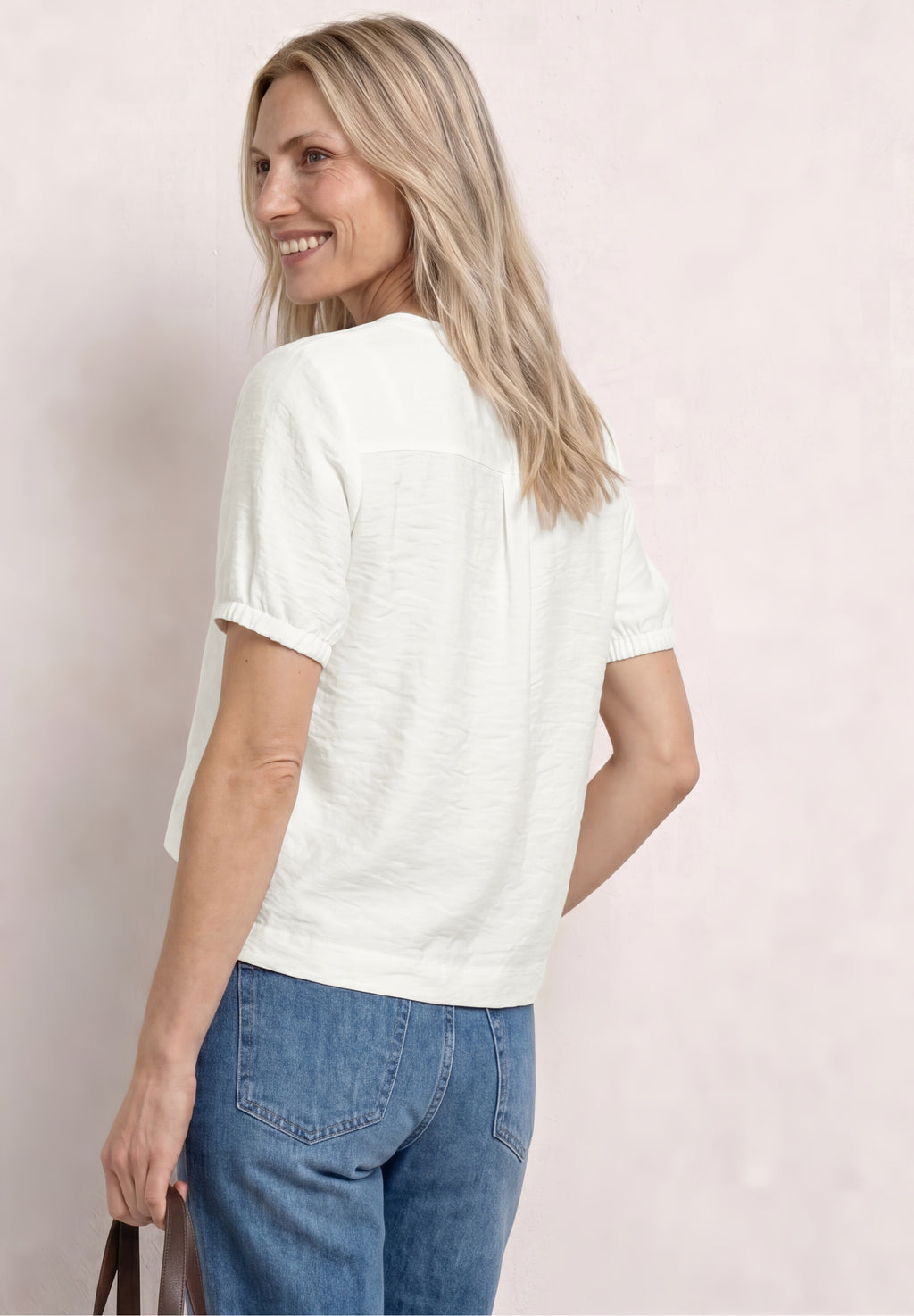 Kurzarm Bluse mit Split Neck und Knöpfen