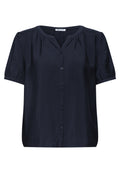 Kurzarm Bluse mit Split Neck und Knöpfen