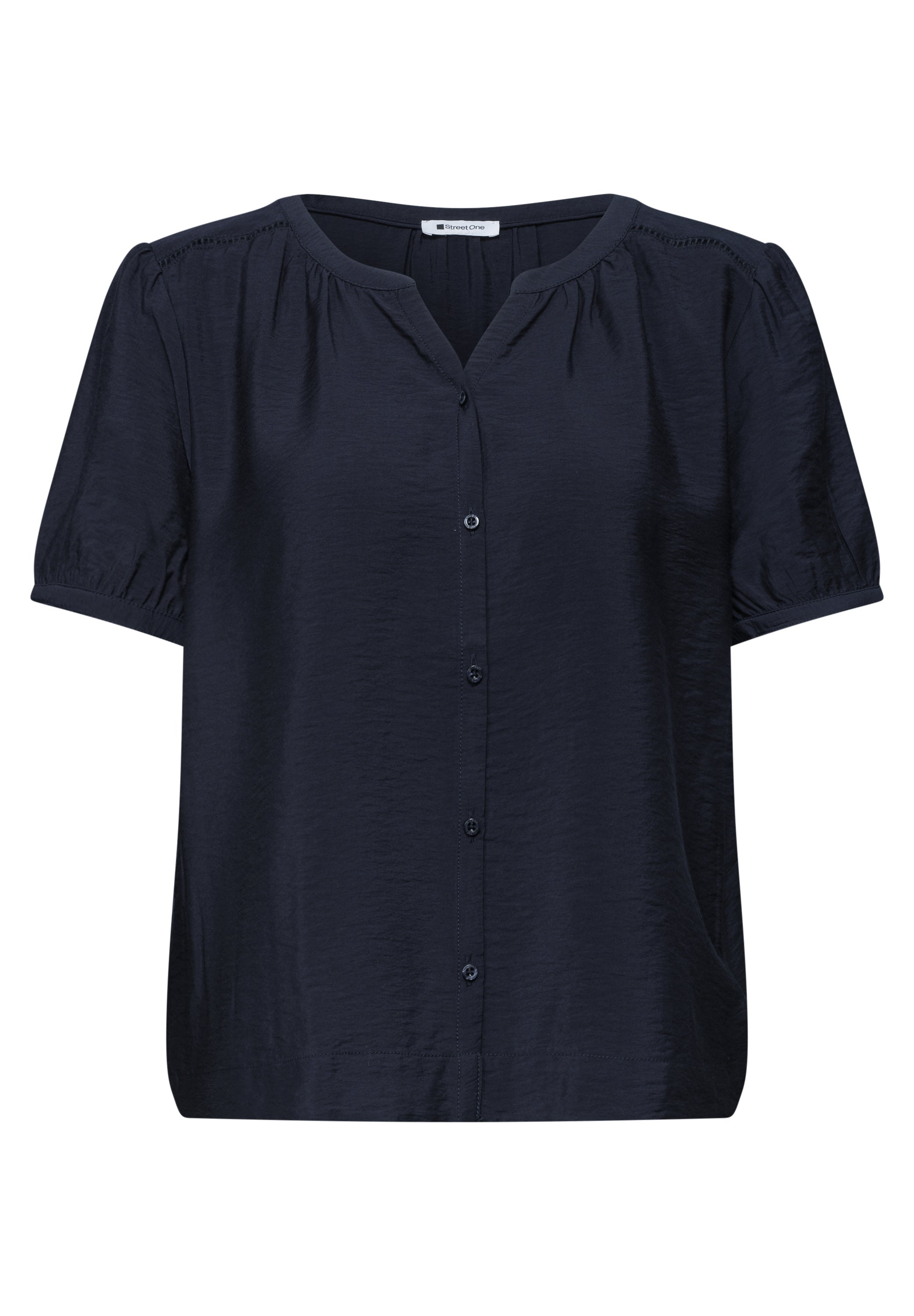 Kurzarm Bluse mit Split Neck und Knöpfen