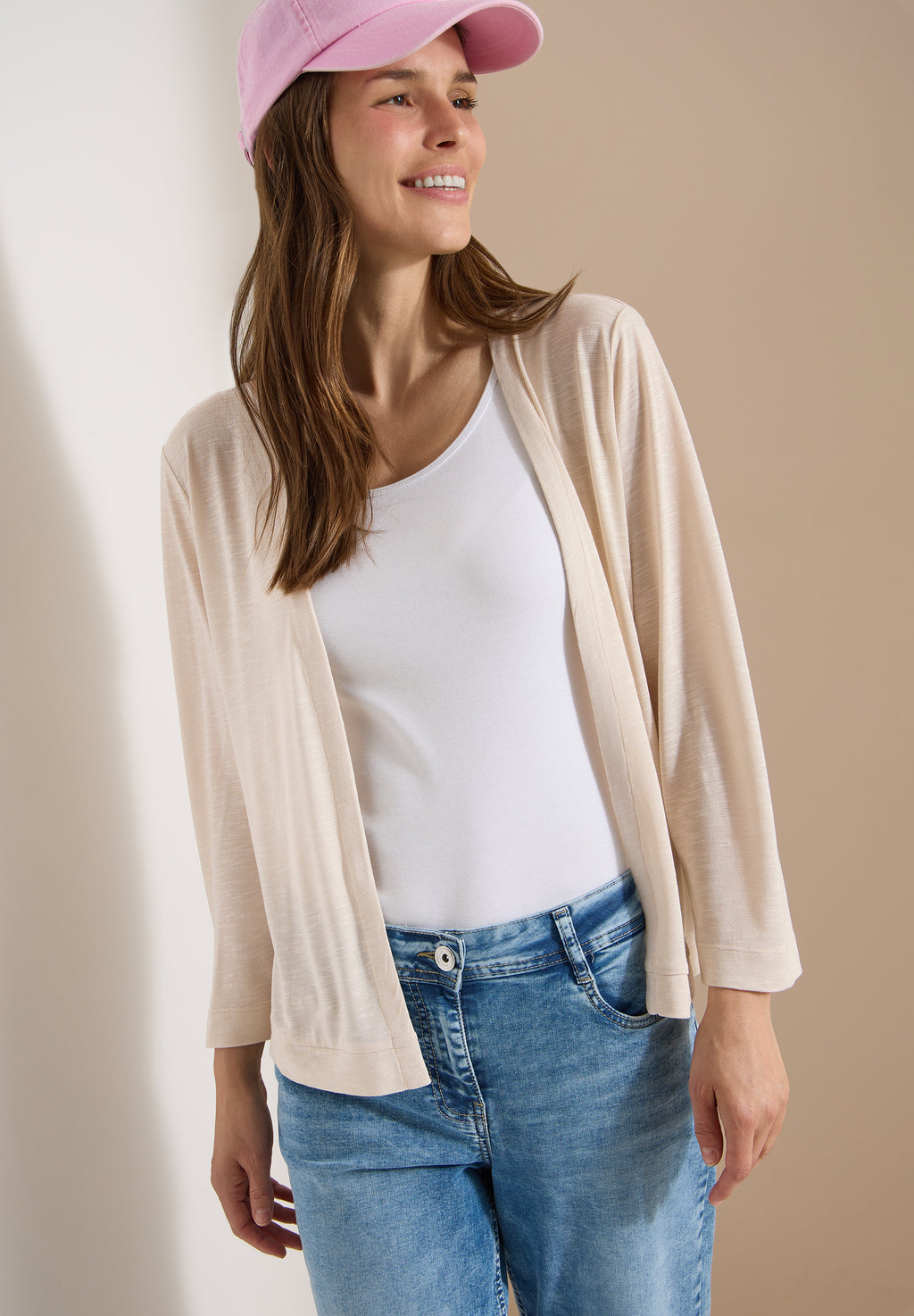 Offene Jacke in Unifarbe mit 3/4-Arm