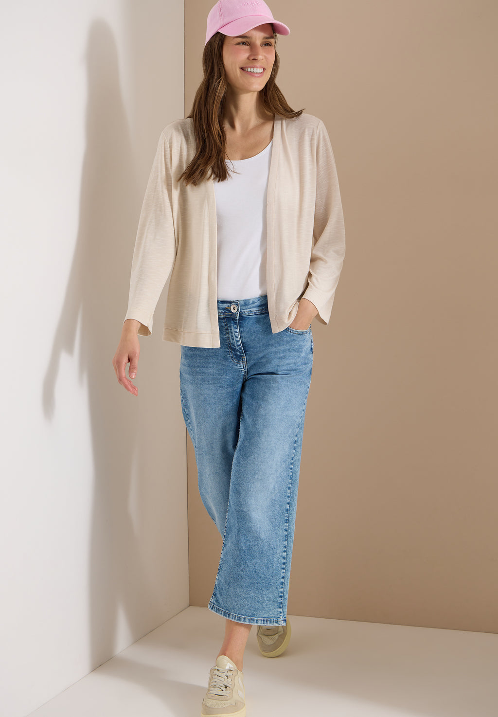 Offene Jacke in Unifarbe mit 3/4-Arm