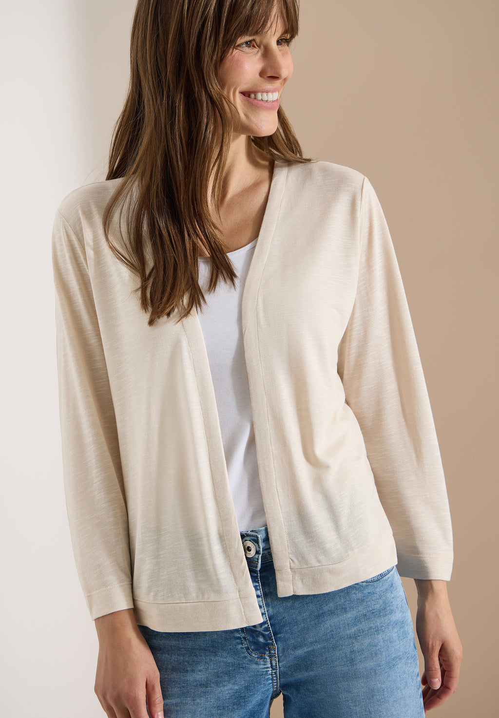 Offene Jacke in Unifarbe mit 3/4-Arm