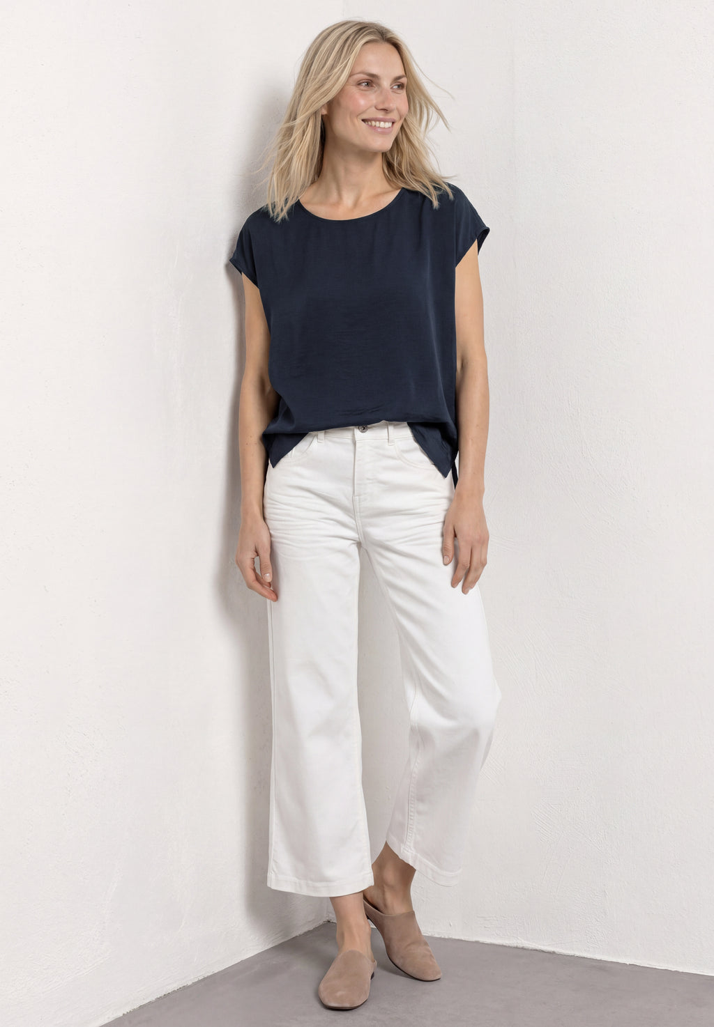 Dropped Shoulder Blusenshirt mit Rundhals