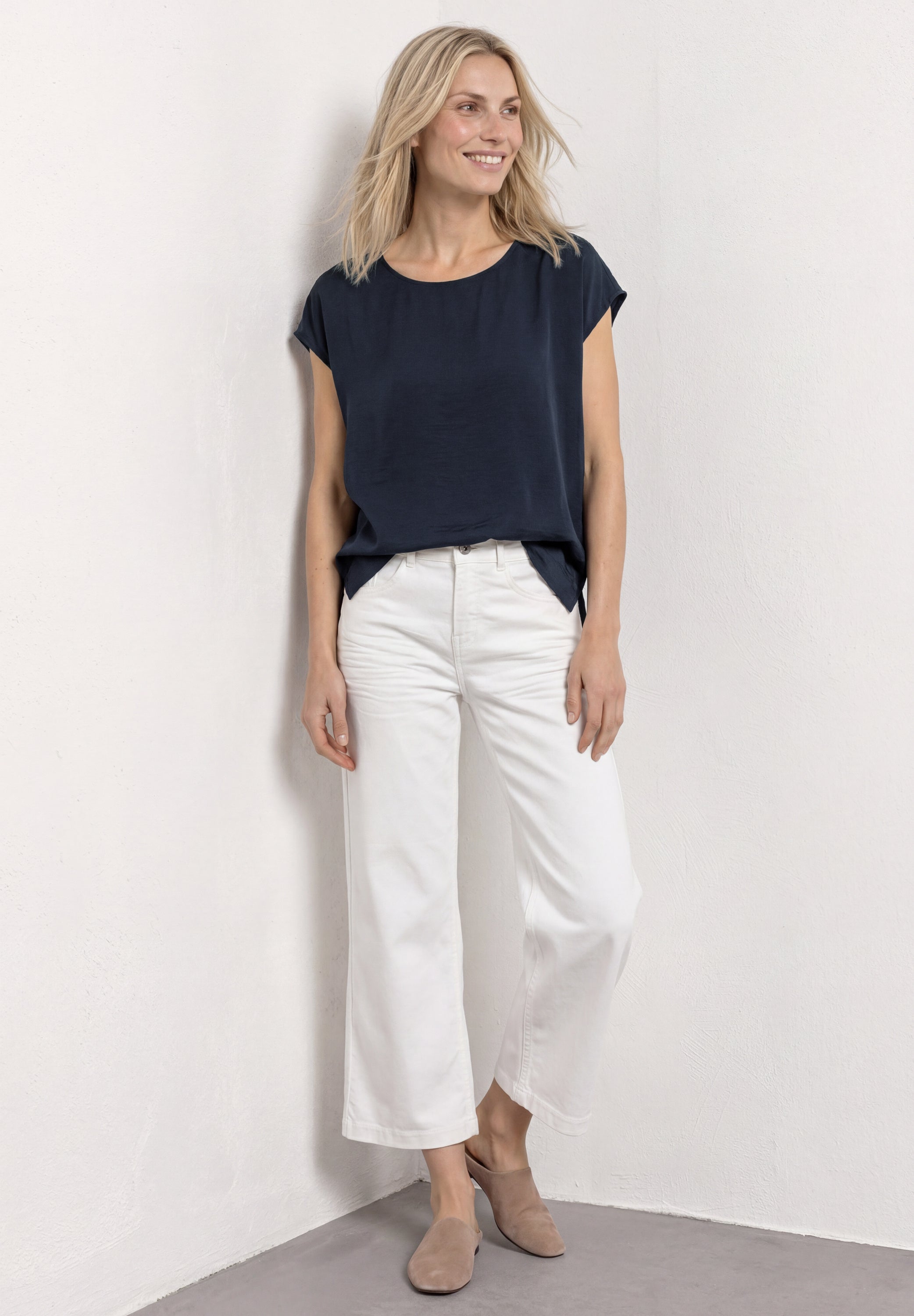 Dropped Shoulder Blusenshirt mit Rundhals