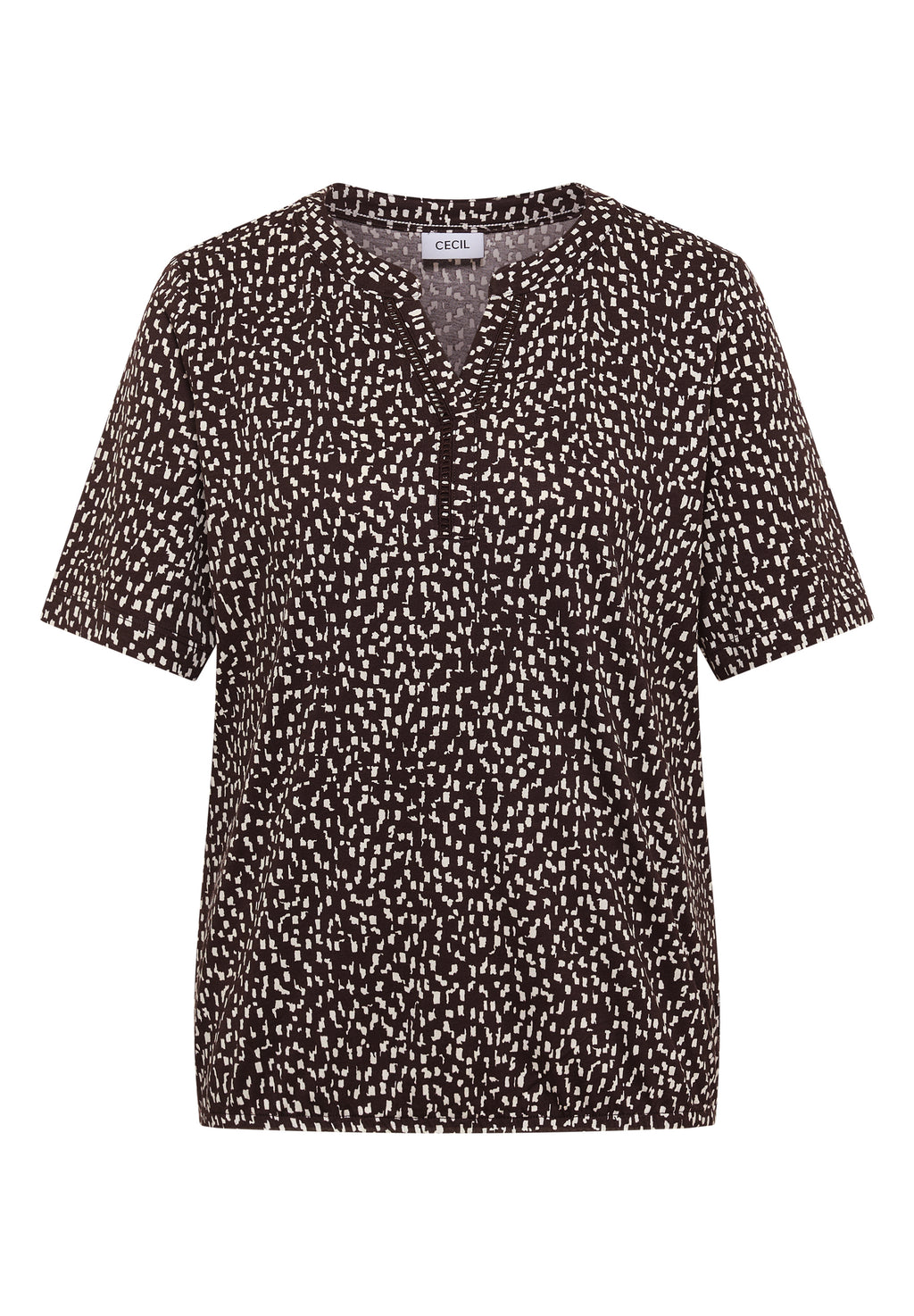 T-Shirt mit Split Neck und Print