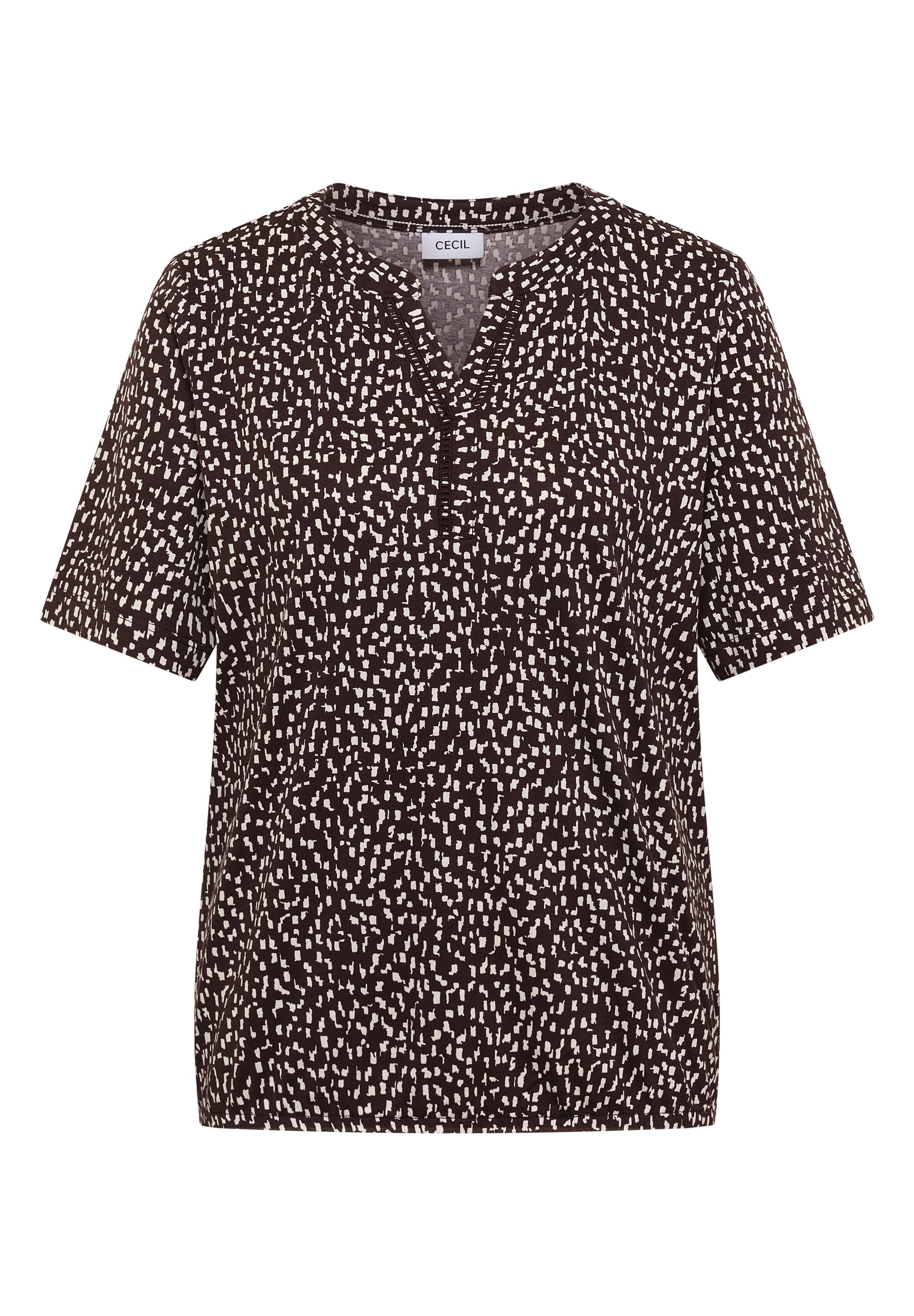T-Shirt mit Split Neck und Print