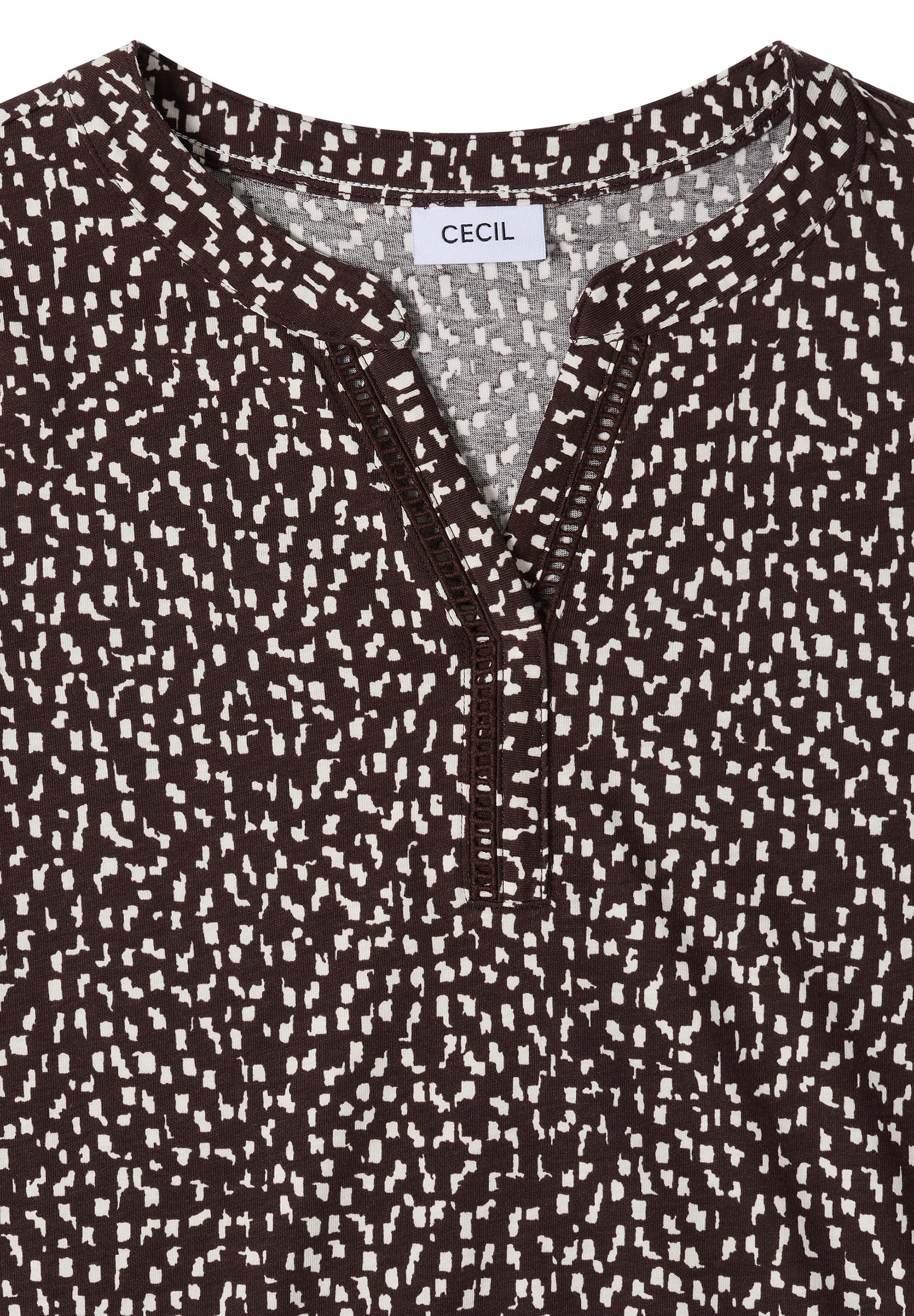 T-Shirt mit Split Neck und Print