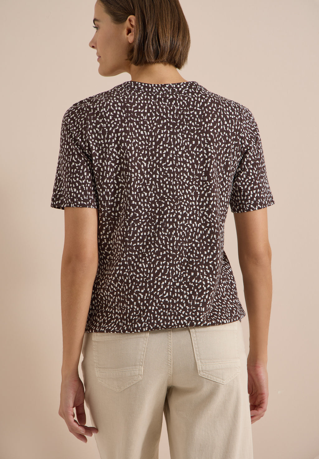 T-Shirt mit Split Neck und Print