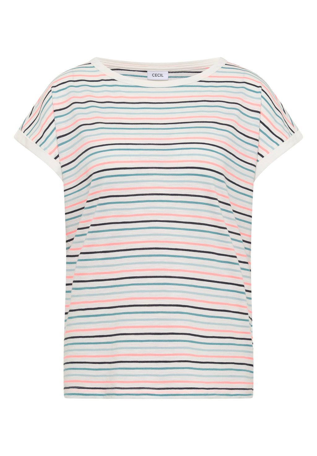 T-Shirt mit Boat Neck und Turn-Up-Detail
