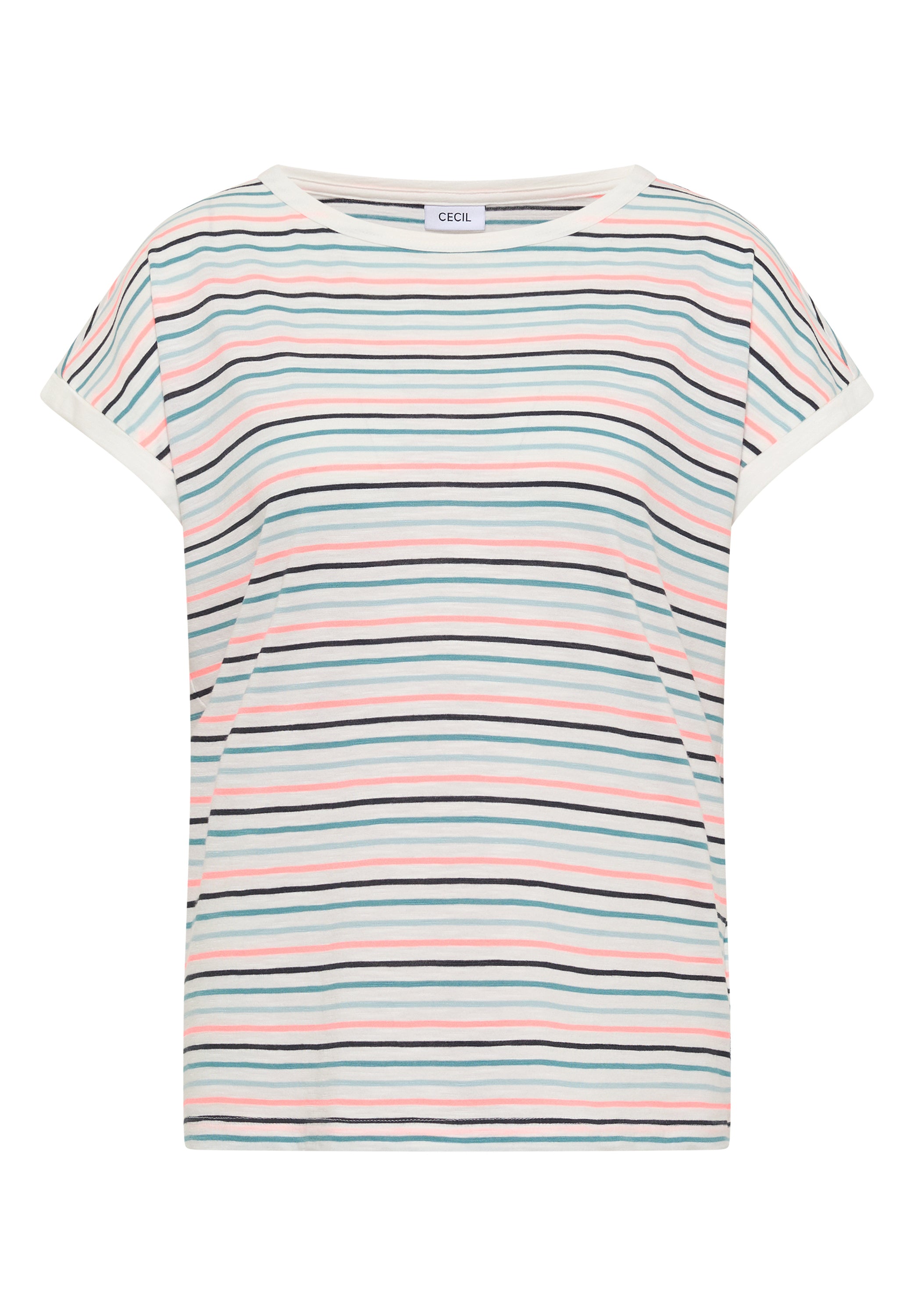 T-Shirt mit Boat Neck und Turn-Up-Detail