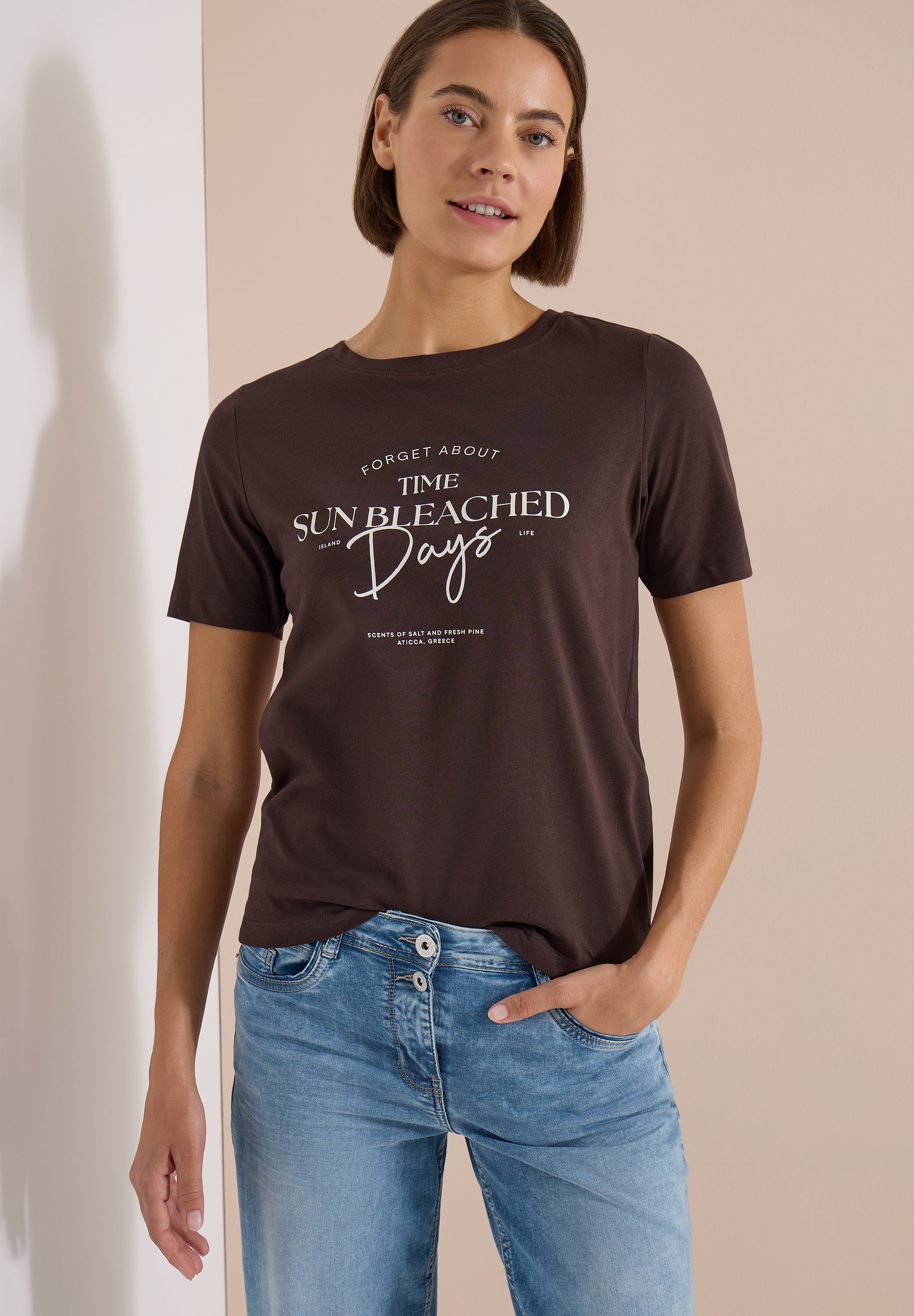 T-Shirt mit Boat Neck und Wording Artwork