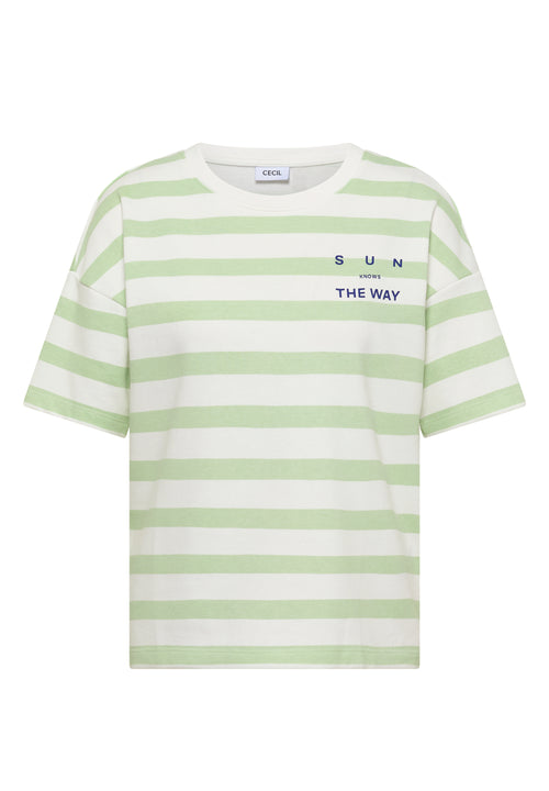 Halbarm Shirt mit Streifen und Wording-Detail