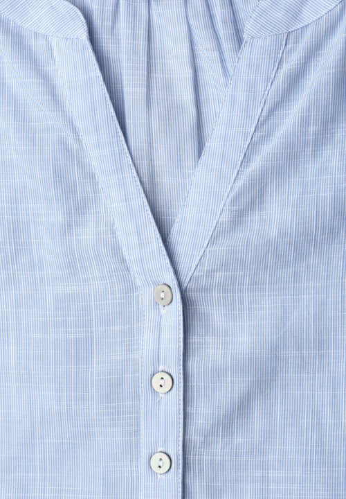 Chambray Bluse mit Split Neck und Elastiksaum