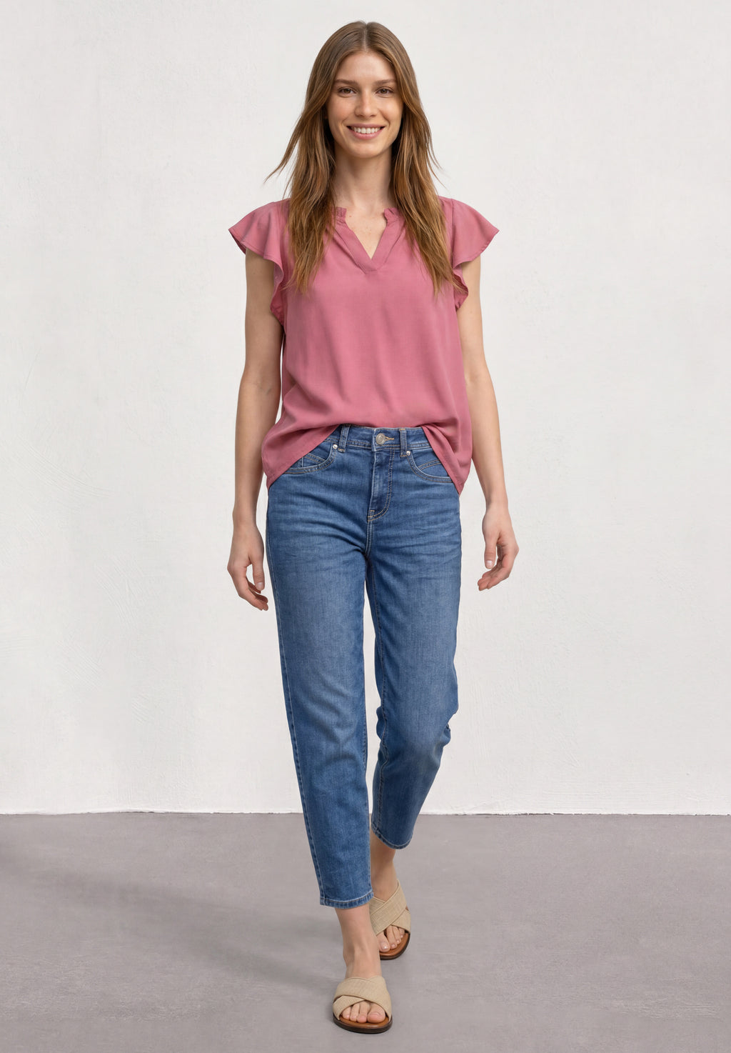 Blusenshirt mit Split Neck und Volant-Ärmeln