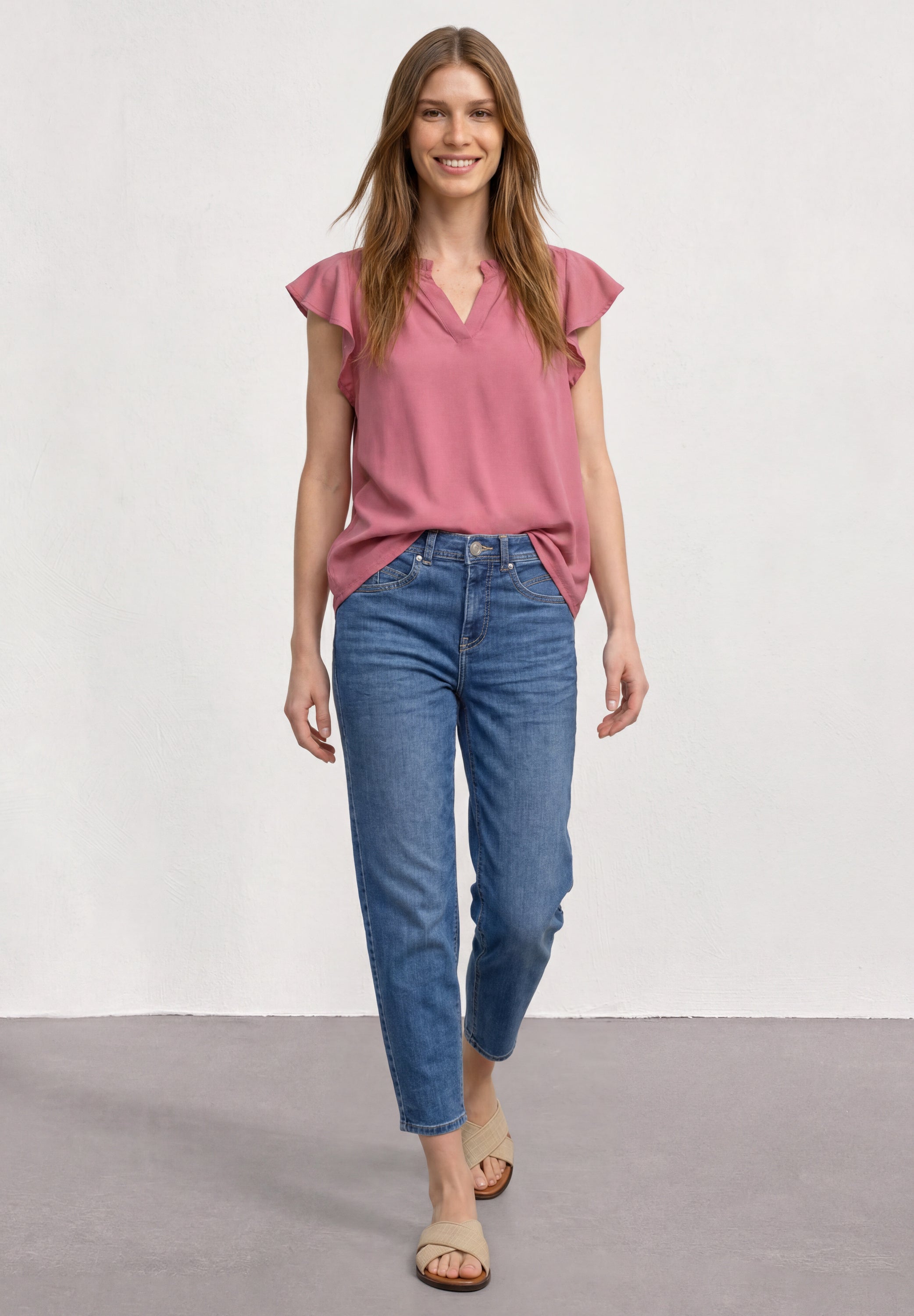 Blusenshirt mit Split Neck und Volant-Ärmeln