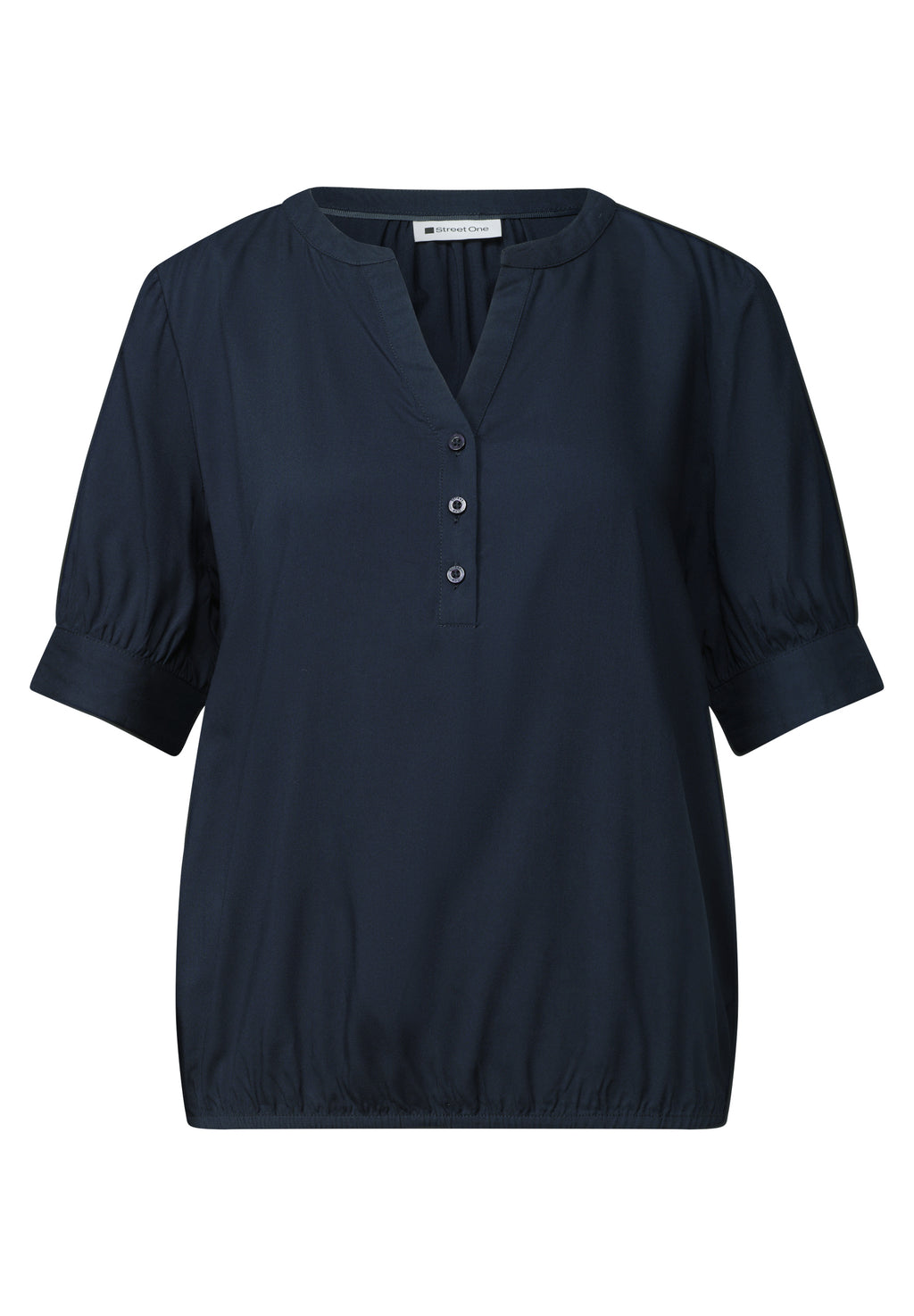 Kurzarm Bluse mit Split Neck und Elastiksaum