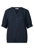 Kurzarm Bluse mit Split Neck und Elastiksaum