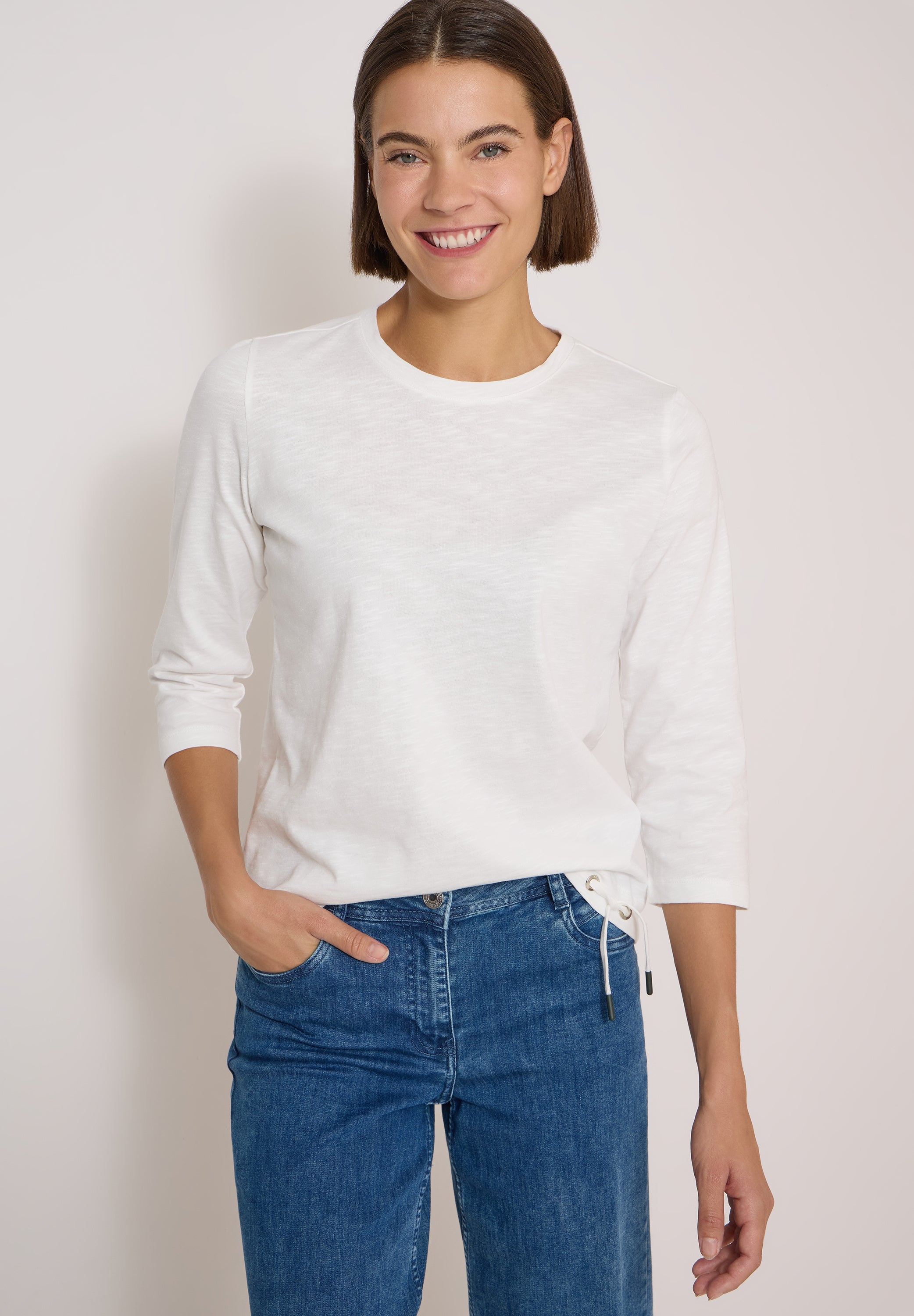 3/4-Arm Shirt mit Rundhals in Unifarbe