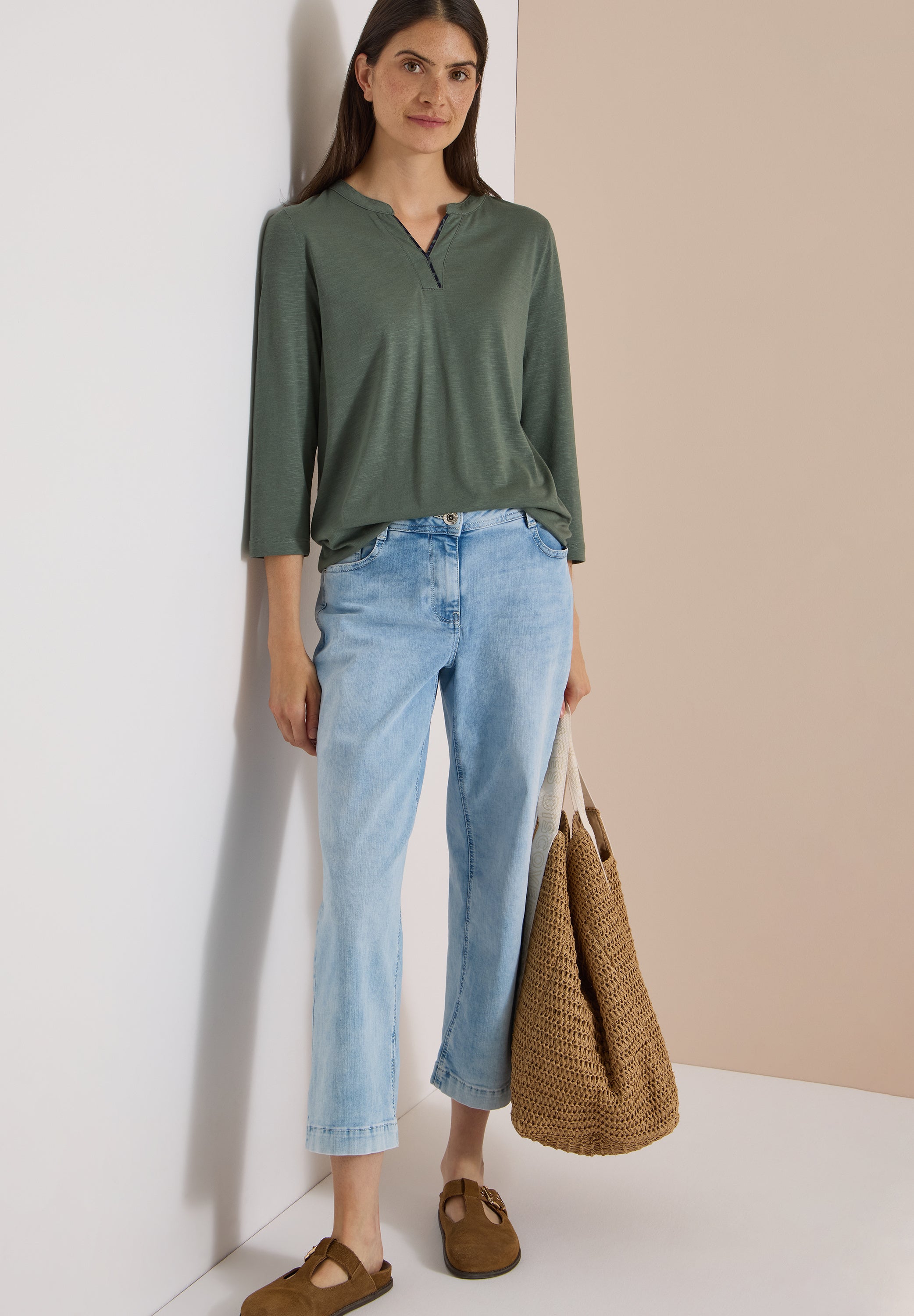 3/4-Arm Shirt mit Split Neck