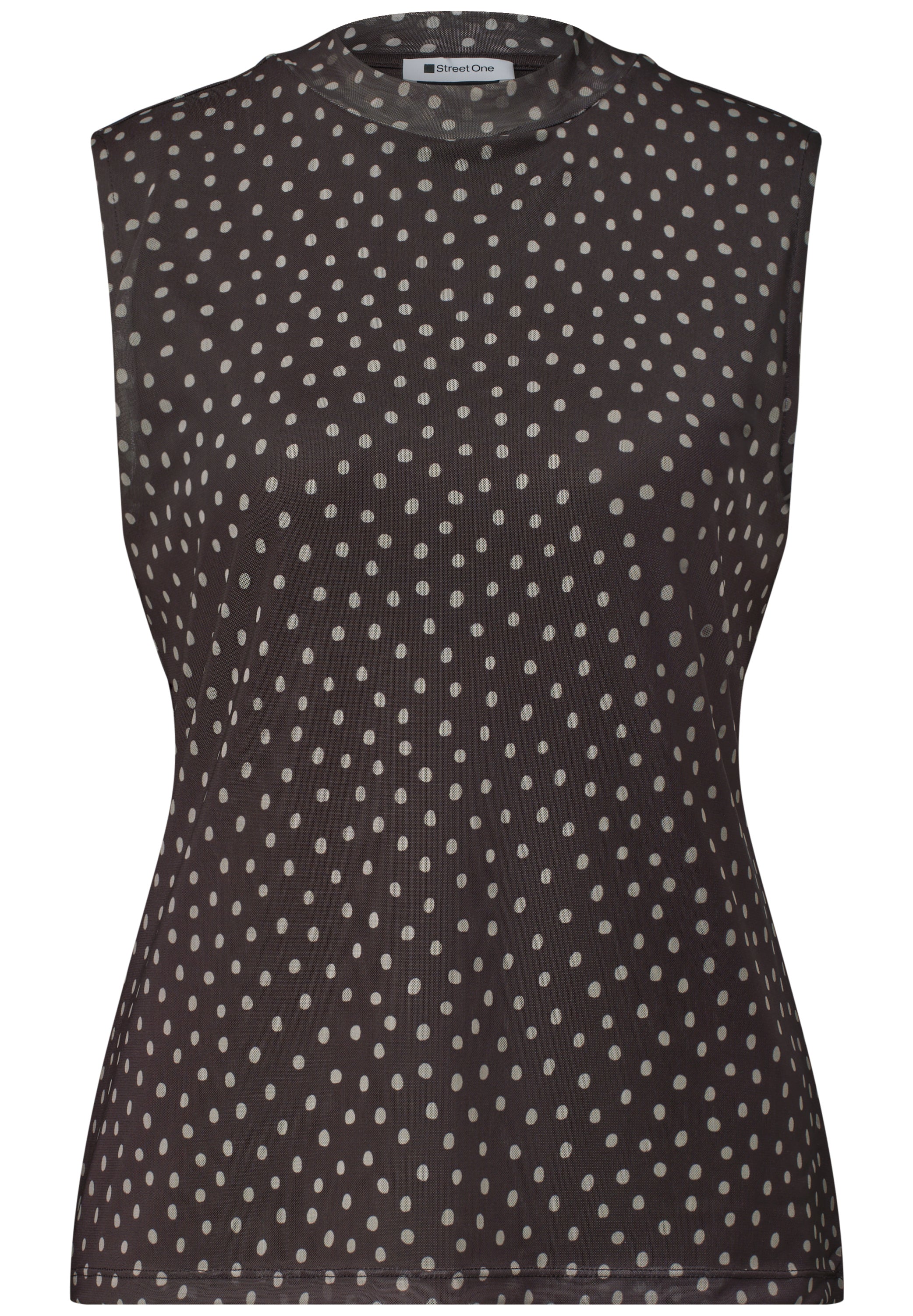 Turtle Neck Top aus Mesh mit Print