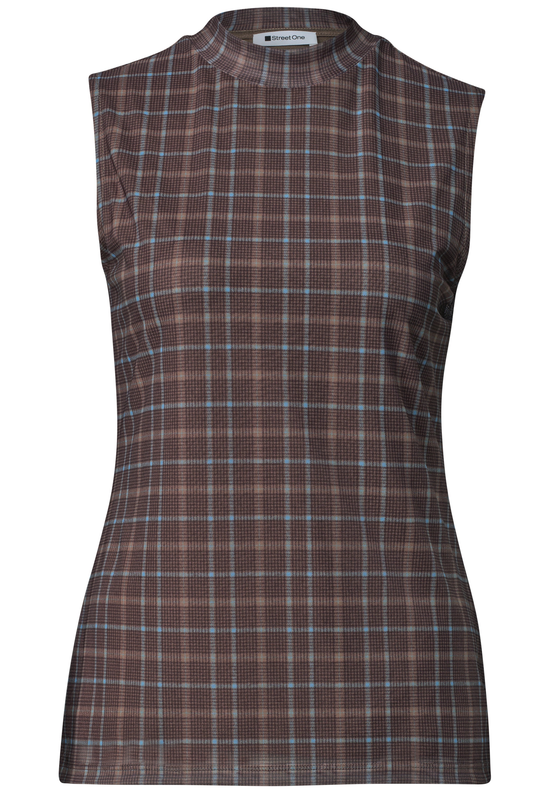 Turtle Neck Top aus Mesh mit Print