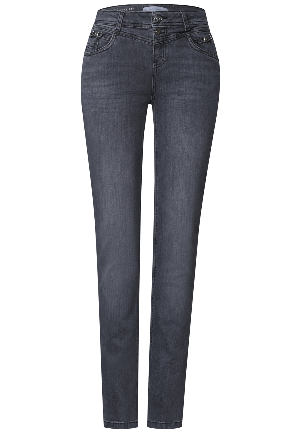 Mid Waist Slim Leg Jeans mit Dekodetail